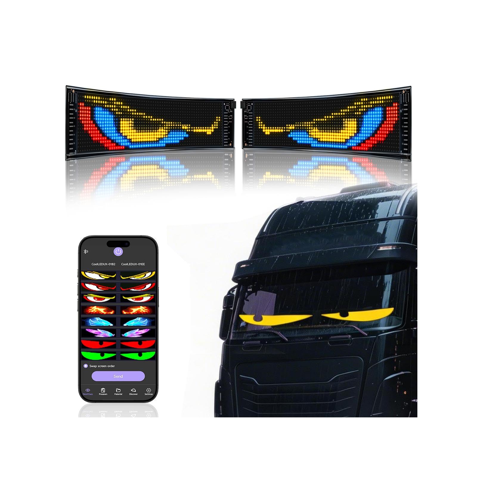XAXVSTS 2 x LED Panel Display Truck Eyes, 23.2 x 12 cm, Devil Eyes Lights for Car, USB 5V Programmable Display,Flexible, Customized, Bluetooth App, Truck Decoration XAXVSTS — image 1