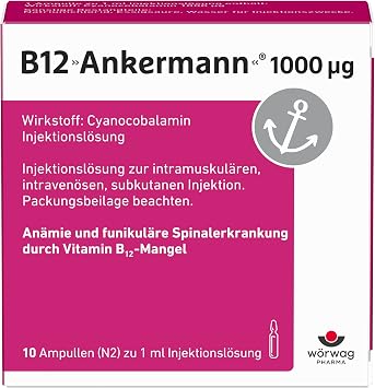 B12 Ankermann® Vitamin B12 Injektion 1000 µg 10 Ampullen Spritze zum Ausgleich eines Vitamin-B12-Mangels hochdosiert schnelle Verfügbarkeit vegan Arzneimittel