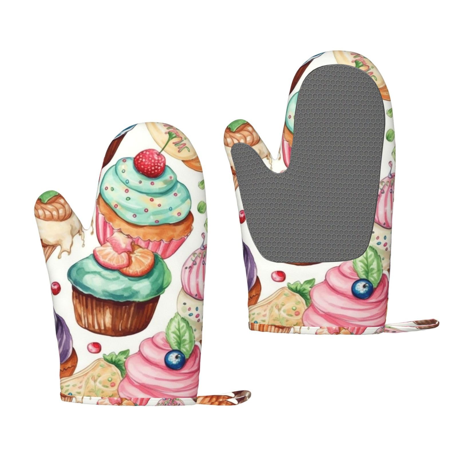 Cupcakes Donuts Muffins Sugar Printed, Silicone Oven Mitts Anti-Slip Cooking Gloves,Heat Resistant Baking Mitts A Pair