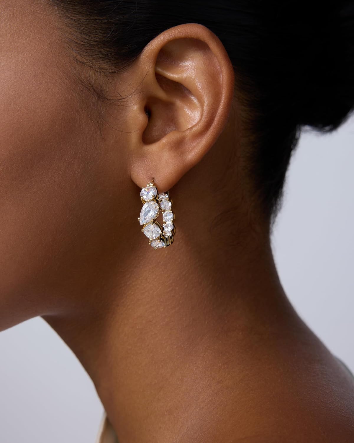 PAVOI 14K Gold Plated Cubic Zirconia Hoop Earrings for Women - Bridal CZ Hoop Earrings with Simulated Diamonds - Inside Out Cubic Zirconia Wedding Jewelry for Brides & Bridesmaids