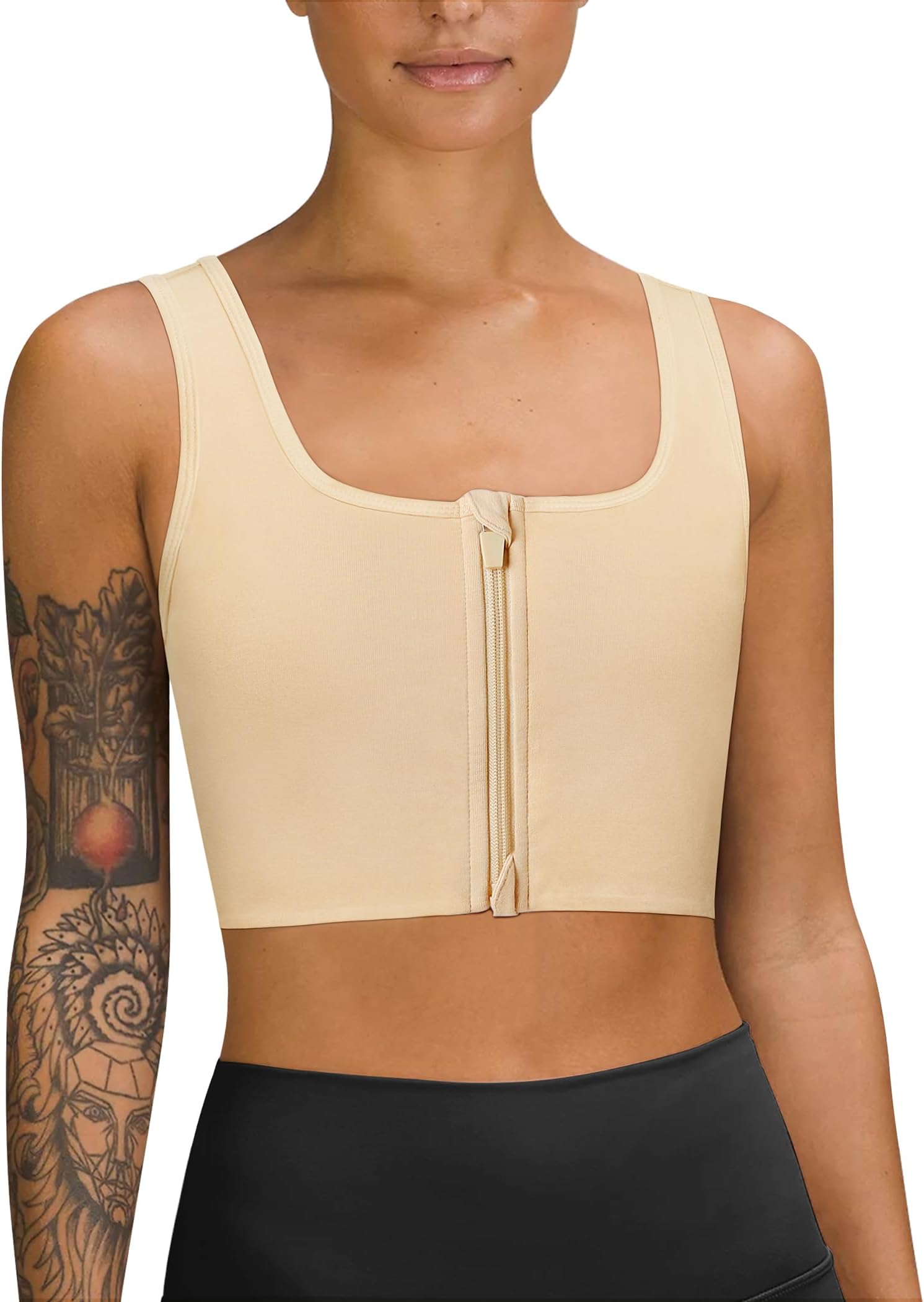 Chest Binder Tomboy Transgender FTM Square Collar with Front Zipper Binder Bra Tank Top