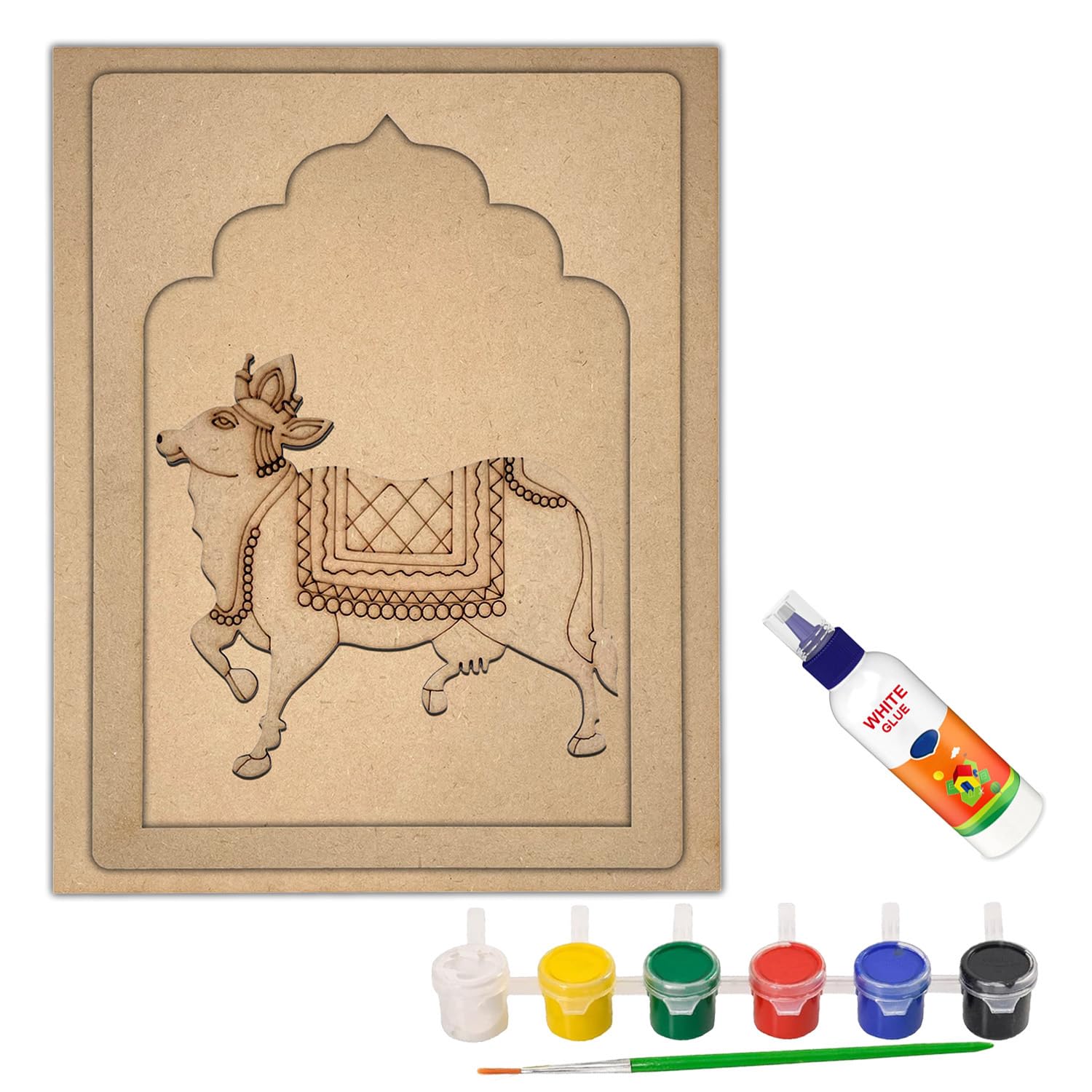 Wrapping Studio Pre Marked MDF Boards Pichwai Cow Cut Out with Jharokha & Hanging Hook, Engraved Design & Square Shaped Base Cutout for DIY Craft, Lippan Art, Painting (12"x 9" | Set-1)-image-15