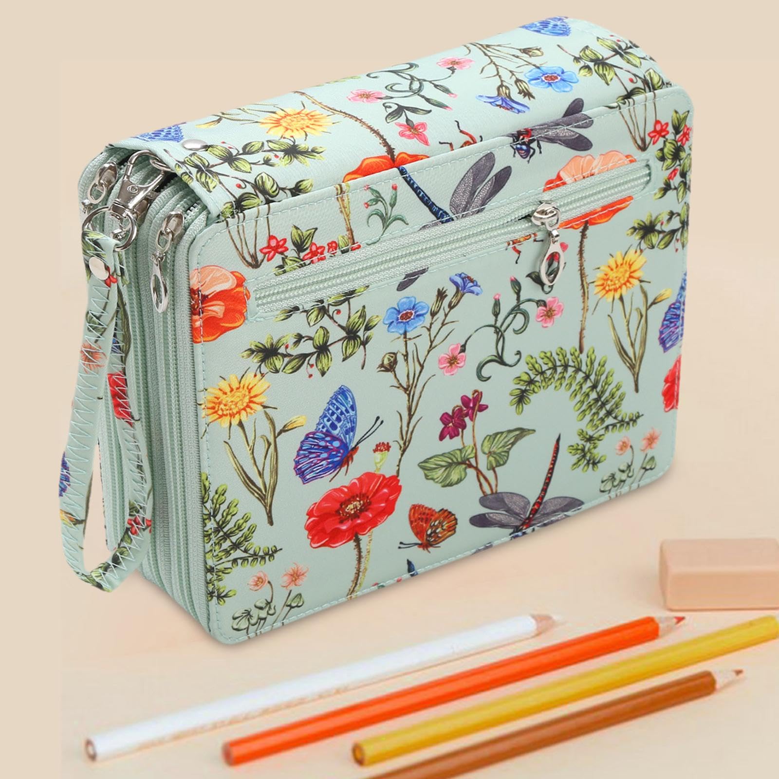 Astuccio per Matite di Grande Capacità, Astuccio Portatile per Cancelleria, Organizer per Penne E Pennelli con Cerniera Resistente, Adatto per, verde