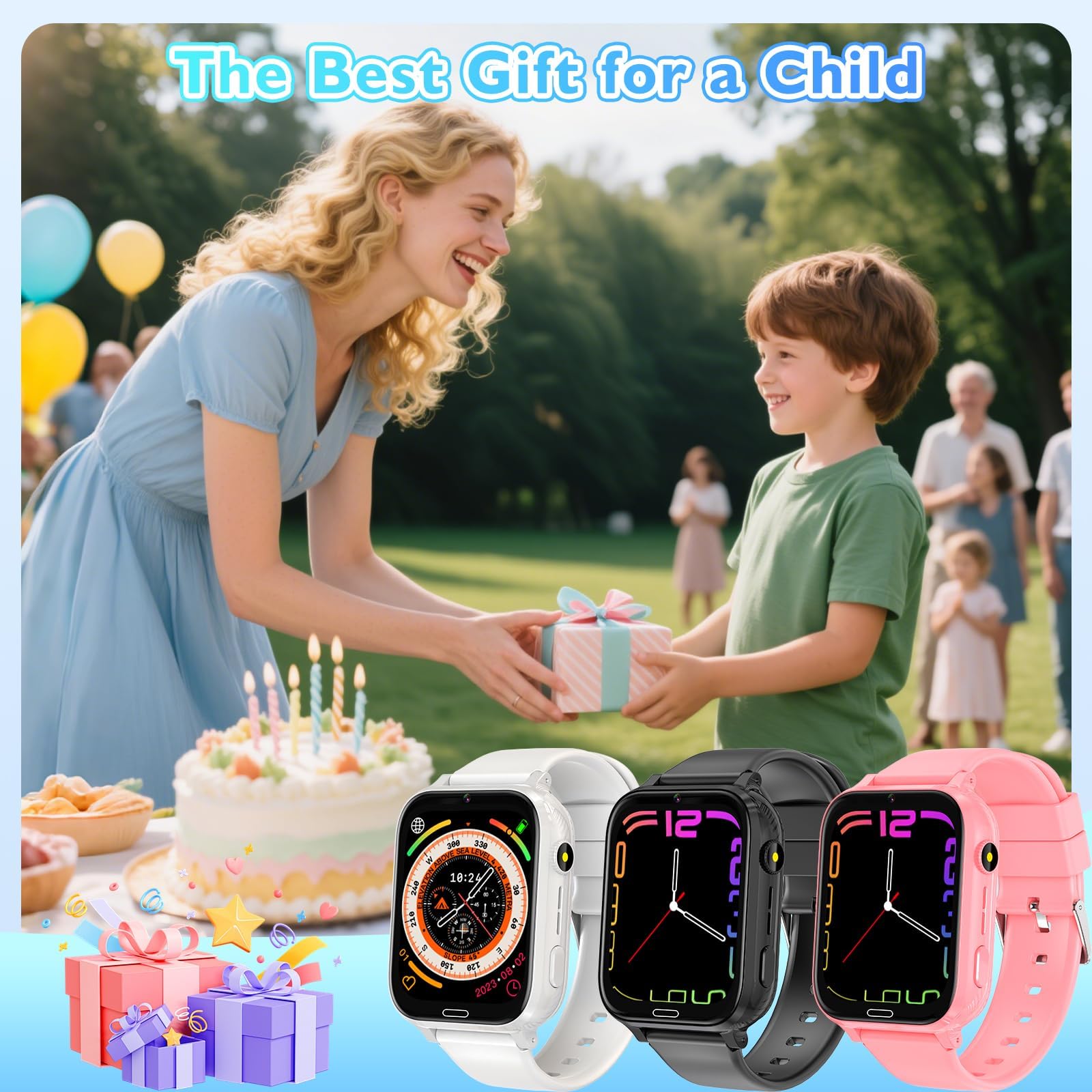MOONKIDS Kinder Smartwatch Kinder mit GPS und Telefon, 4G Smart Watch Kinderuhr mit Voice Chat, SOS, IP67, Wasserdicht, Spielr, Geschenke für Jungen und Mädchen (Rosa)