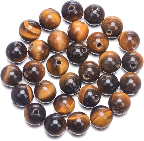 Miniatura 9 de AD Beads Cuentas redondas sueltas de piedra preciosa natural de 0.394 pulgadas, agujero grande, tamaño de 0.079 in, 30 unidades (aventurina amarilla)