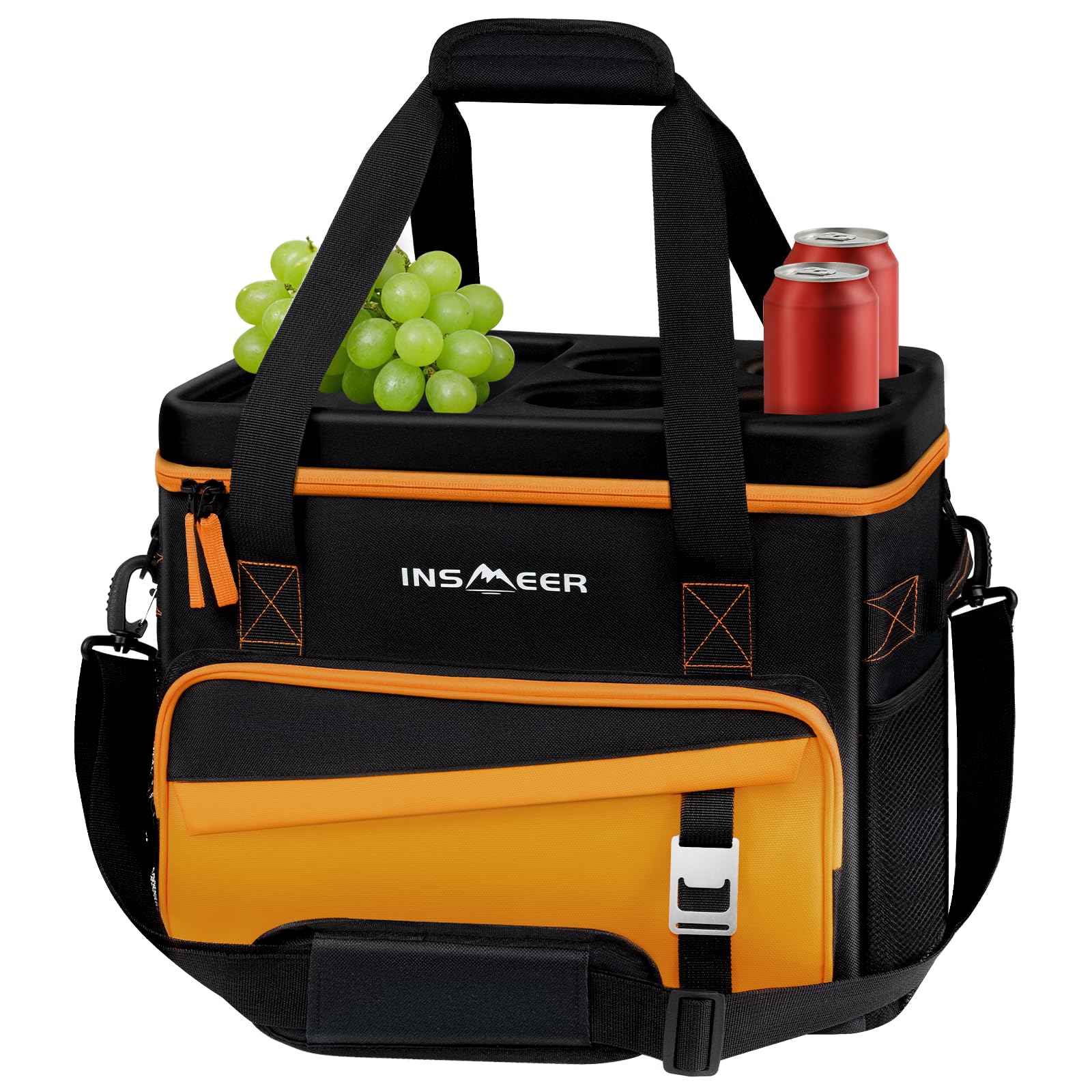 INSMEER Large Cool Bag 55 Cans 40L Foldable with Hard Top&Cup Holders