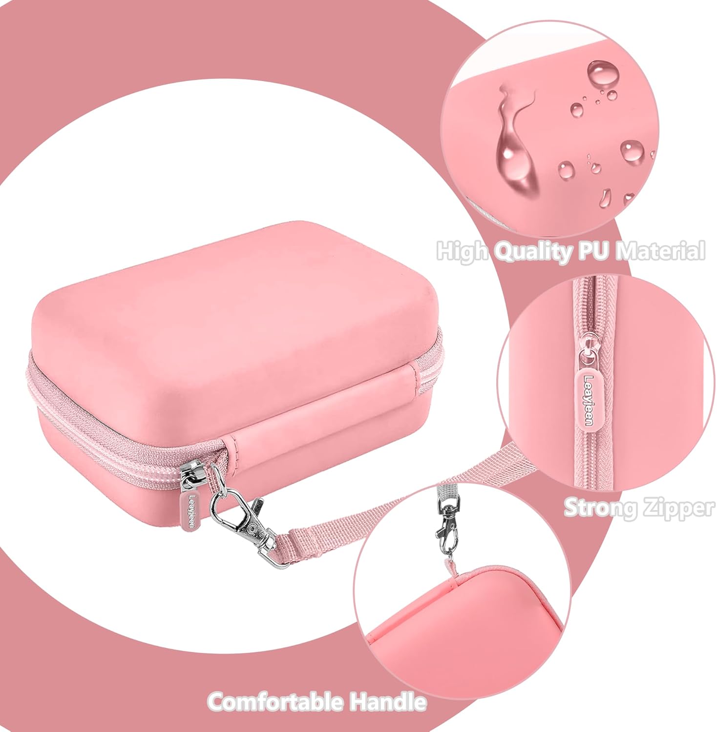 Leayjeen Digital Camera Case Compatible with CAMKORY/KODAK PIXPRO FZ45/FZ55/Canon PowerShot ELPH 180/ Sony DSCW800/ FHD 1080P 44MP Point Digital Camera,Compact Digital Camera-Pink(Case Only) - Image 5