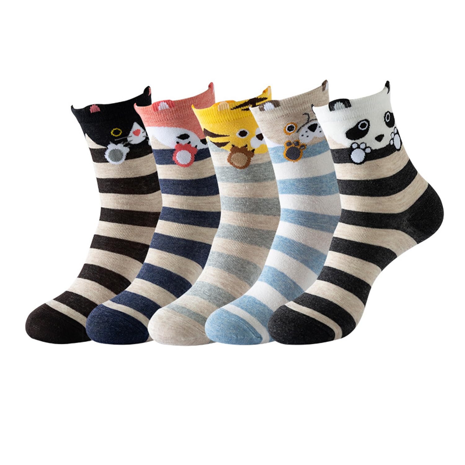 5 Pairs Of Animal Print Socks, Cute Animal Socks, Funny Socks, Mid-Calf Socks For Women, Creative Socks