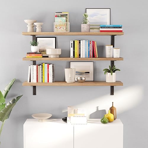 Miniatura 8 de Wallniture Cervo - Estantes flotantes rústicos montados en la pared de 48 x 10 pulgadas, estantería de pared para decoración de sala de estar,