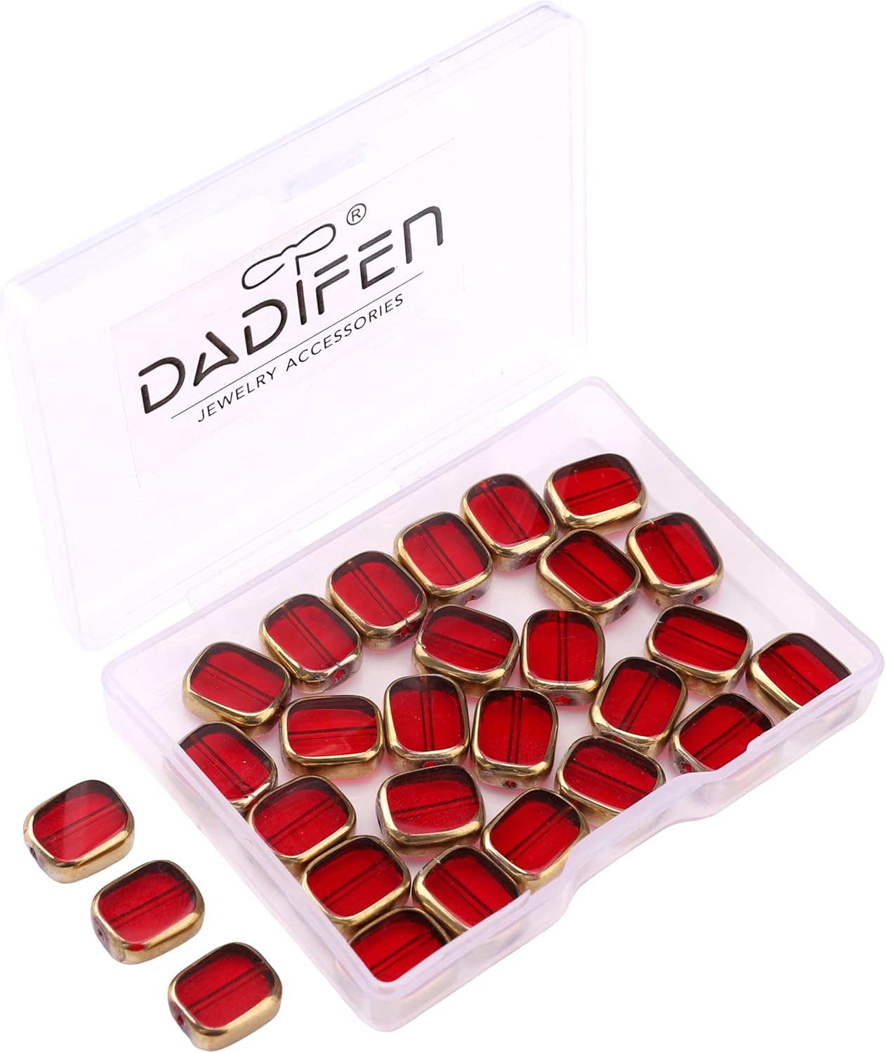 Glass Oval Beads Red 10x12mm 28pcs Rectangle Golden Edge Crystal Loose Beads for DIY Craft Jewelry Making - Image 7