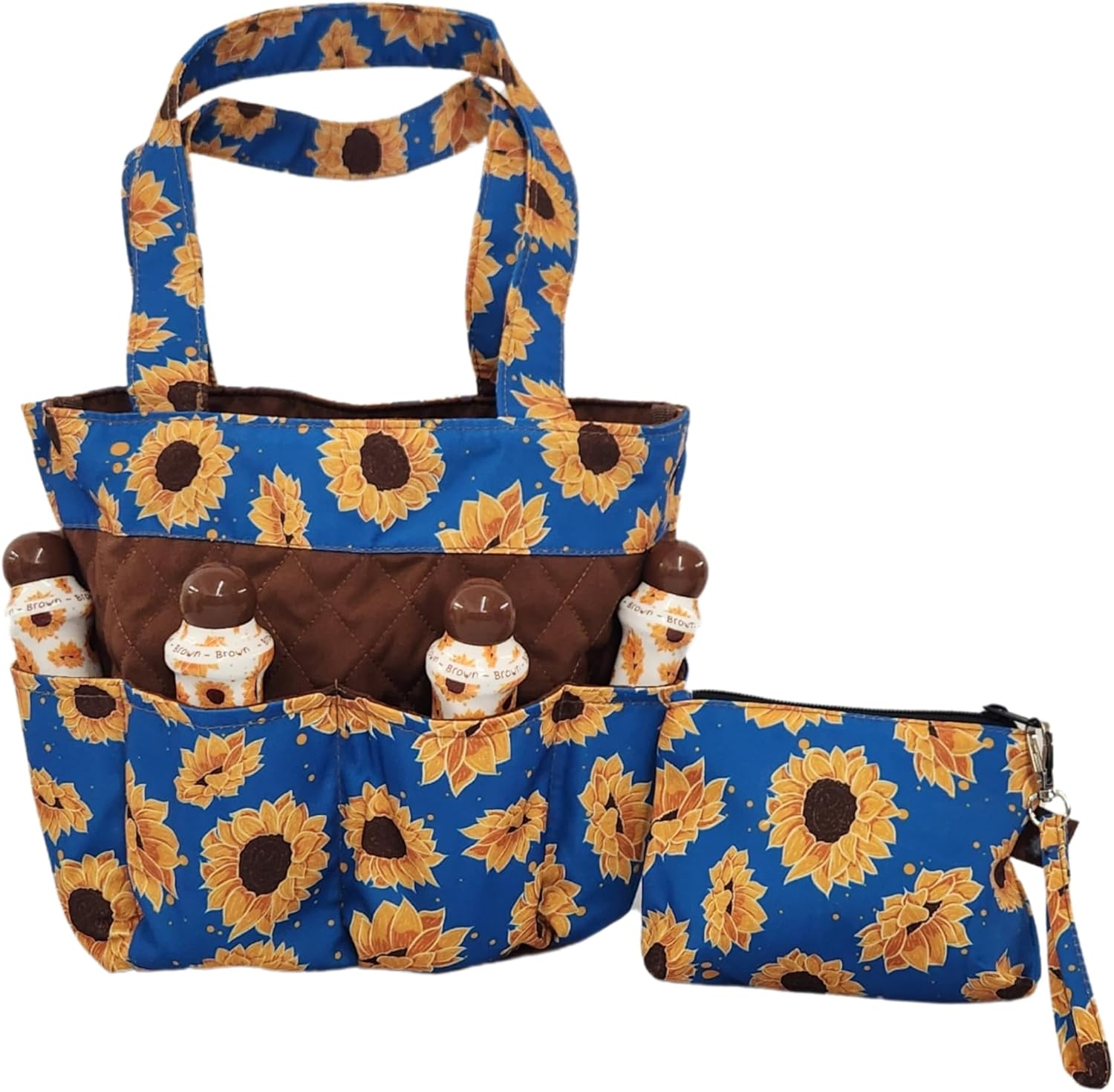 Bingo Dauber Bag with 8 pockets and Wristlet Pouch - Large Tote Bag for carrying bingo supplies and money pouch (Sunflowers)
