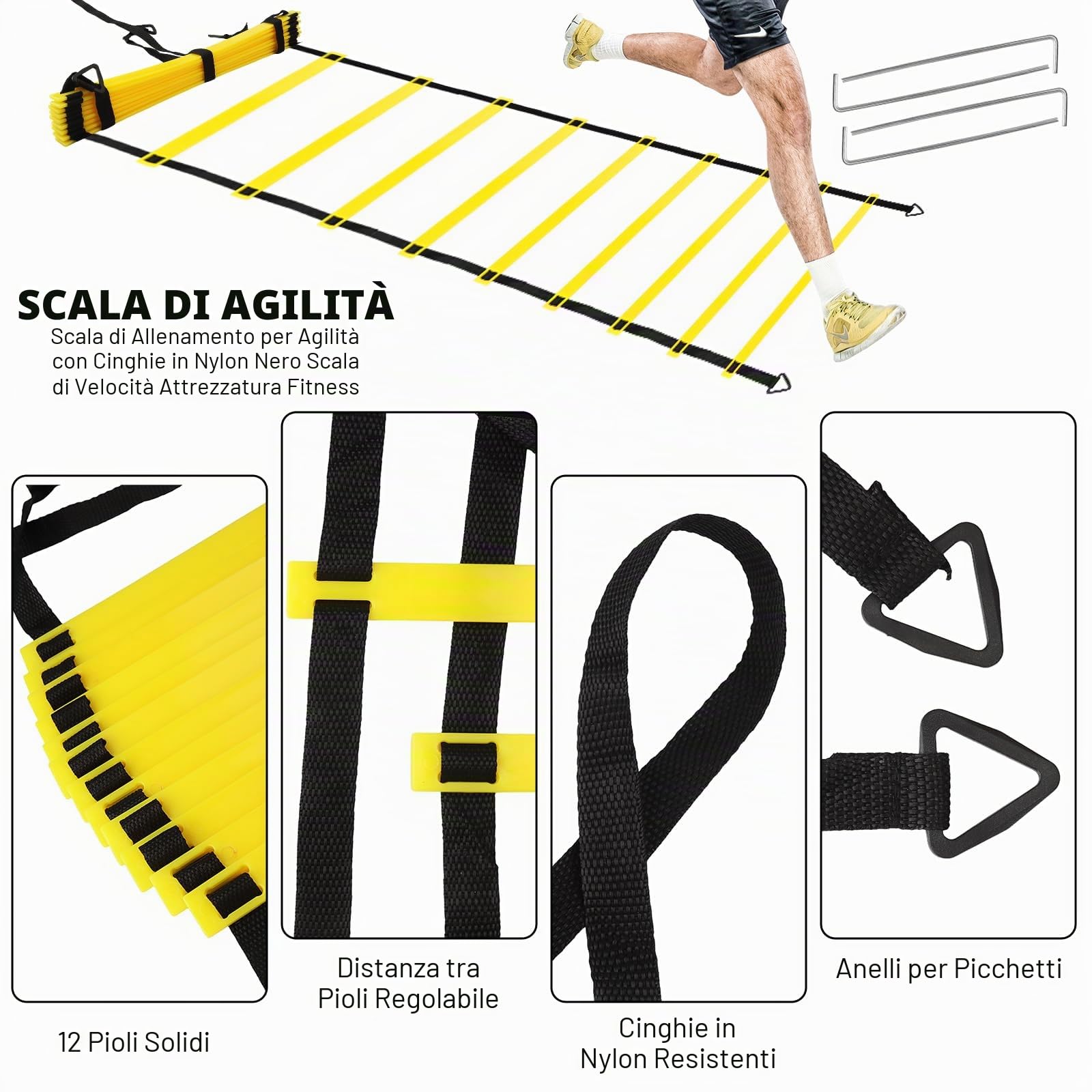 Kit Allenamento Calcio, Accessori per l'allenamento di Calcio con Agility Ladder 6m, 20 Cinesini, Paracadute Allenamento, Borsa da Trasporto per Regalo Calcio per Bambini