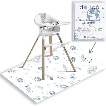 Dollop Disposable Splat Mats 30-Pack Large 47 Water-Resistant High Chair Floor Protector Baby Led Weaning & Toddler Meal Supplies Biodegradable & Compostable Blue Out of This World