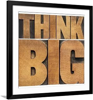 ART.COM Wall Art Print Think Big Motivational Phrase - Isolated Text Abstract - Letterpress Wood Type Printing Blocks on Black Frame by PixelsAway, 38" x 38"
