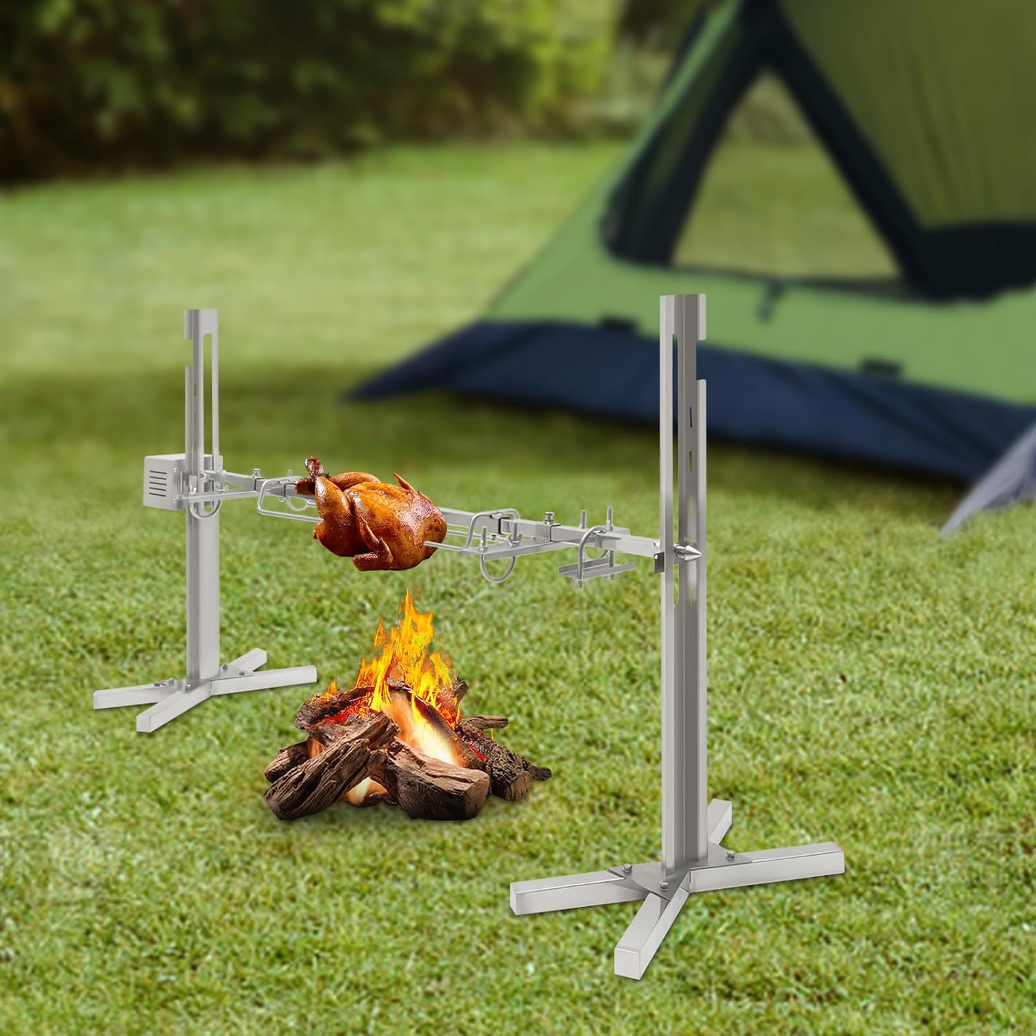 YIYIBYUS BBQ Grill Rotisserie Kit - BBQ Grill Kit Large Spit Roaster w/ 15W Electric Motor, Pig Spit Rotisserie Grill Heavy Duty for Pig Rotisserie Hog Lamb Outdoor Party Campfire Barbecue
