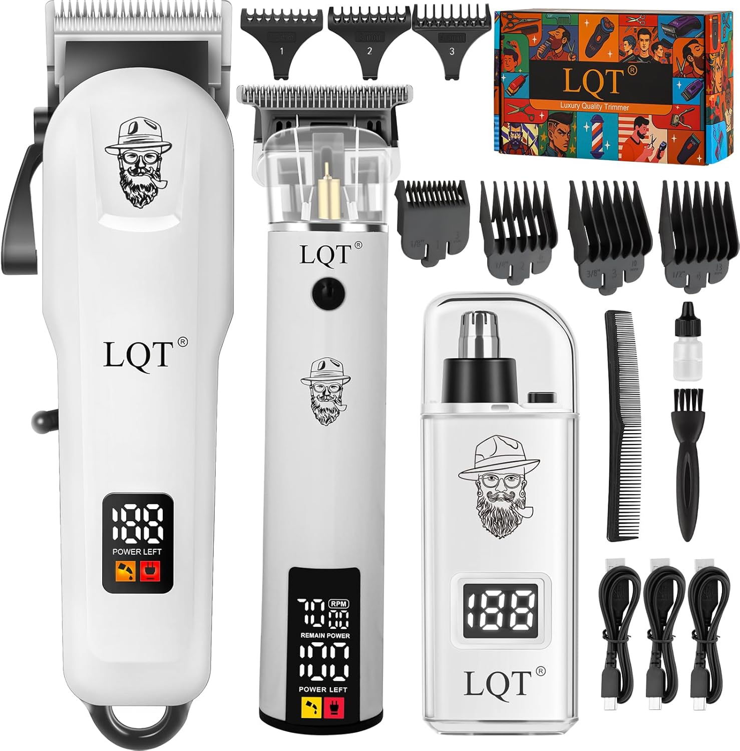 Men's Professional Hair Clipper & Beard Trimmer Kit, 7-in-1 All-in-One Grooming Set with Electric Shaver, Ceramic T-Blade, Nose Trimmer & Ear Hair Remover for Barbers and Home Use (3)
