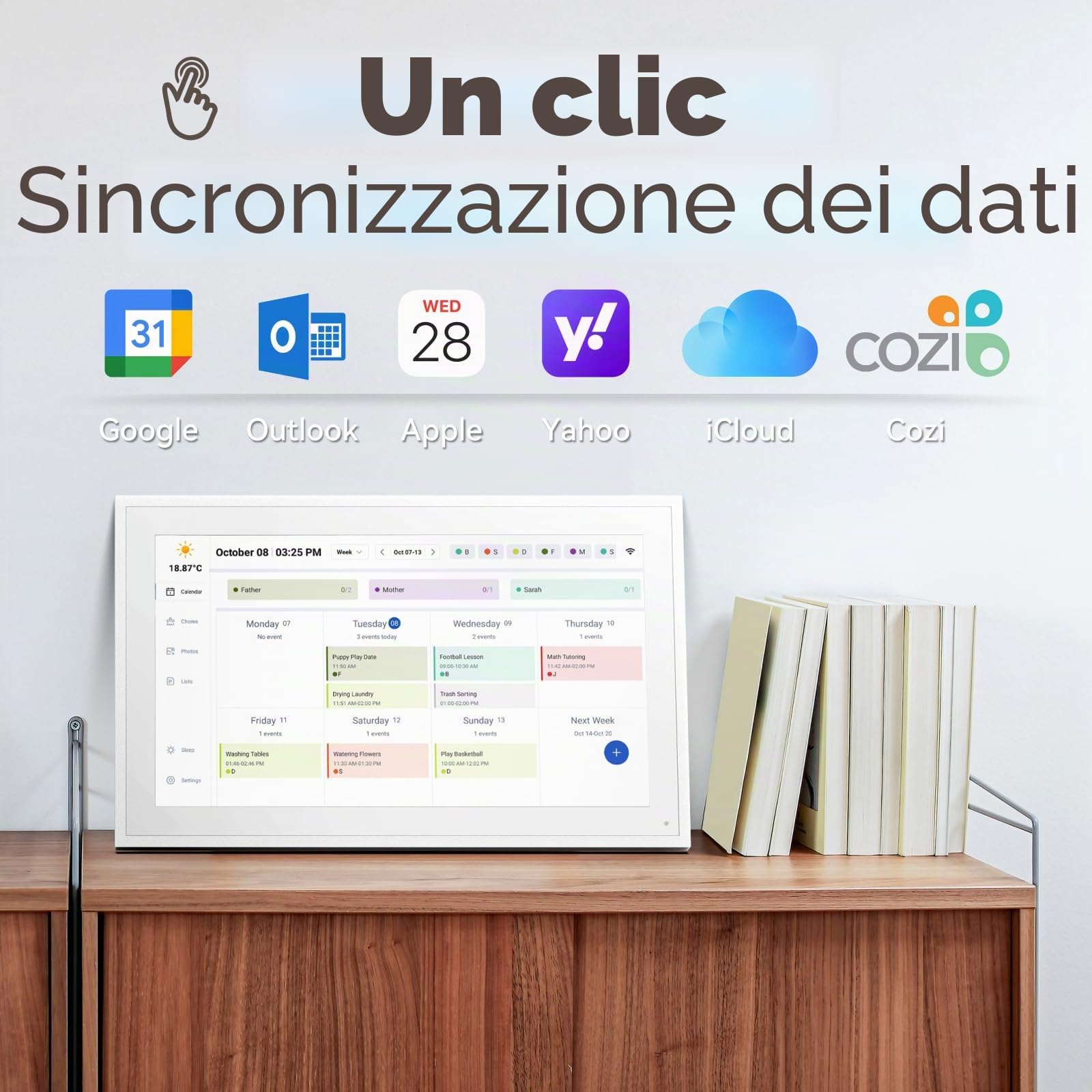 Calendario digitale, calendario elettronico da parete da 15,6 pollici con foto di condivisione video, piani di eventi familiari intelligenti, planner digitale da parete con supporto da tavolo