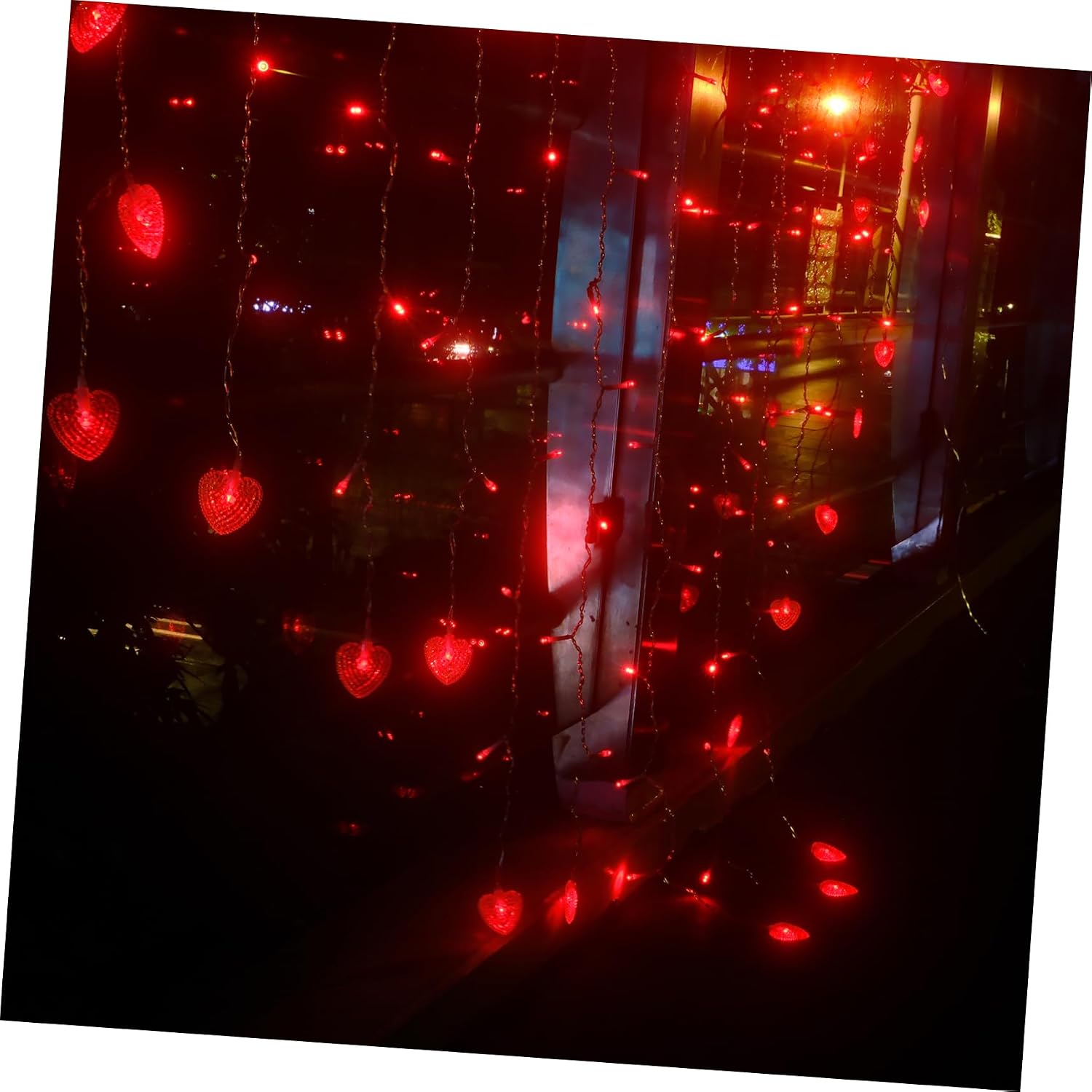 VALICLUD Heart Shaped LED Curtain Light String Indoor Window Wall Decor for Wedding Party Valentines Day Red Battery Heart Design for Home Garden Patio Festive Ambiance