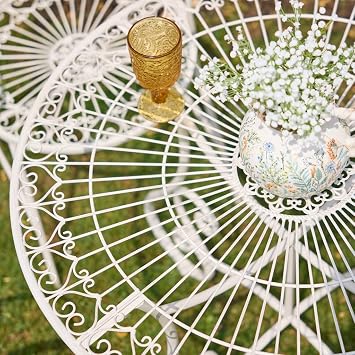 3pc Bistro Set Garden Table & Chairs White Ornate Scrolled Patio Furniture | Table, Chairs, Two Seater, Bistro Set, Vintage Style, Easy Assembly, Garden Furniture Set, Alfresco Dining