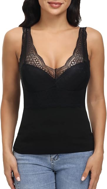 SHAPEBUS Thermal Underwear Womens Thermal Vests for Women UK Thermal Tops Womens Thermal Underwear Base Layer Women Ladies Thermal Vest Ladies Thermal Underwear Black XL