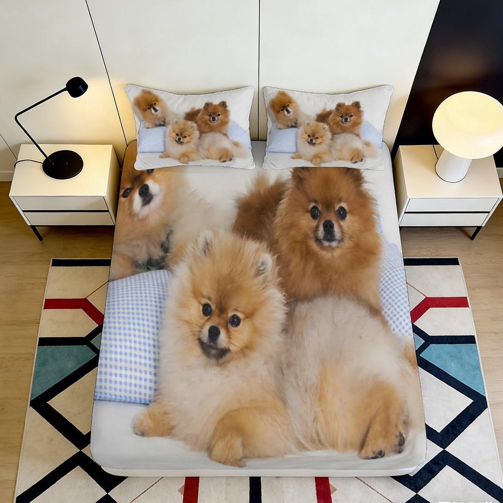 Pnayamiorkfel Style-6 3D Printed Pomeranian Puppy Fitted Sheet Microfiber Soft Cute Dog Bed Cover For Bedroom Guest Room Decor 90X200x25cm