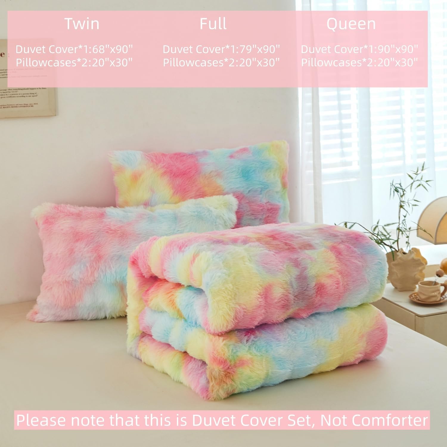 SUCSES Faux Fur Duvet Cover Set Twin Size Cozy Bubble Rainbow Comforter Cover Set Plush Fuzzy Furry Velvet Kids Bedding Sets with Zipper Closure for Girls Adult Room Decor(Twin, Rainbow) - Image 7