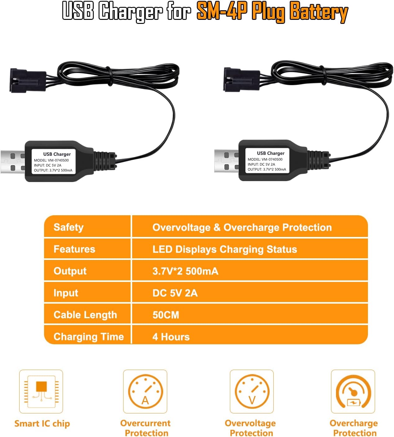 2000mAh 7.4V Electric Water Gun Battery 2S 15C Li-ion Battery with SM-4P Plug Fit for Electric Water Gun High Capacity RC Batteries with 2 USB Battery Chargers