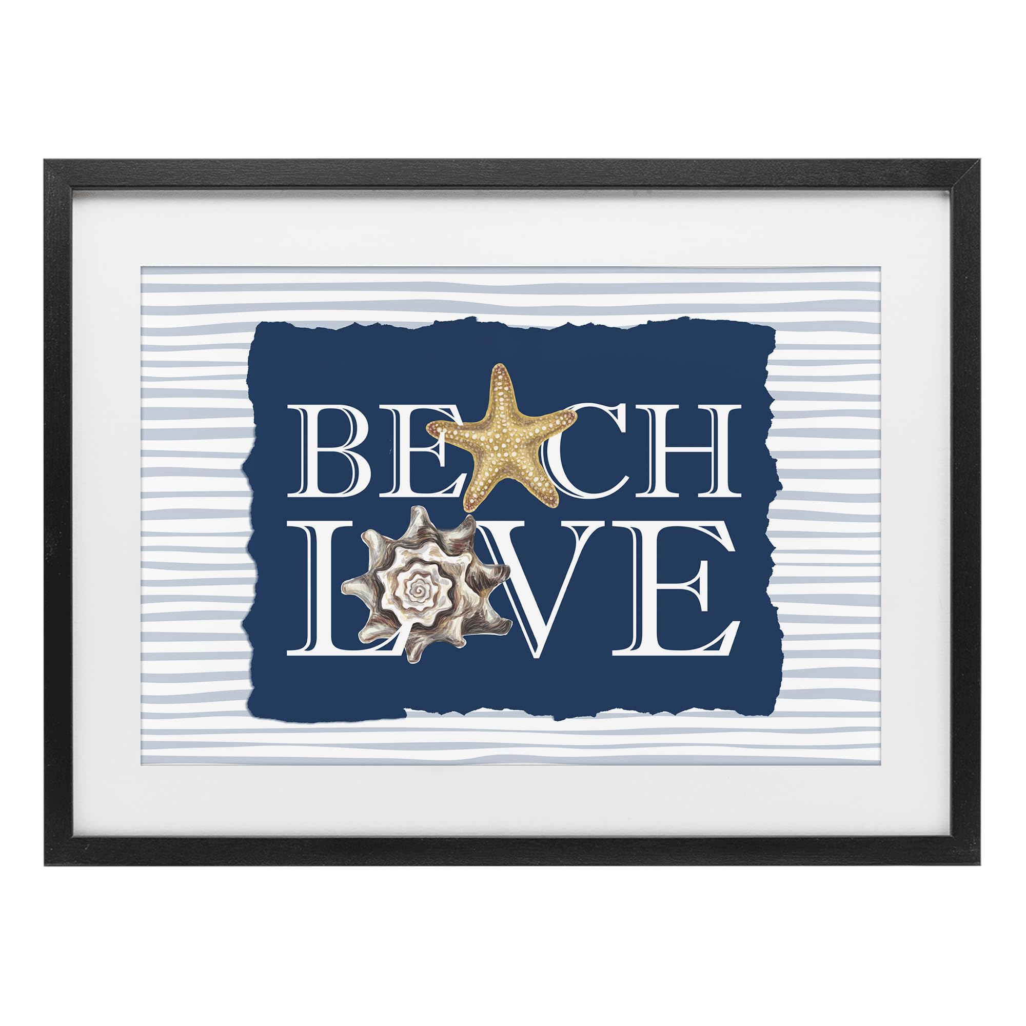 Stupell Industries Midnight Black (Textured) 'Beach Love Seashells'| Framed Print Under Glass
