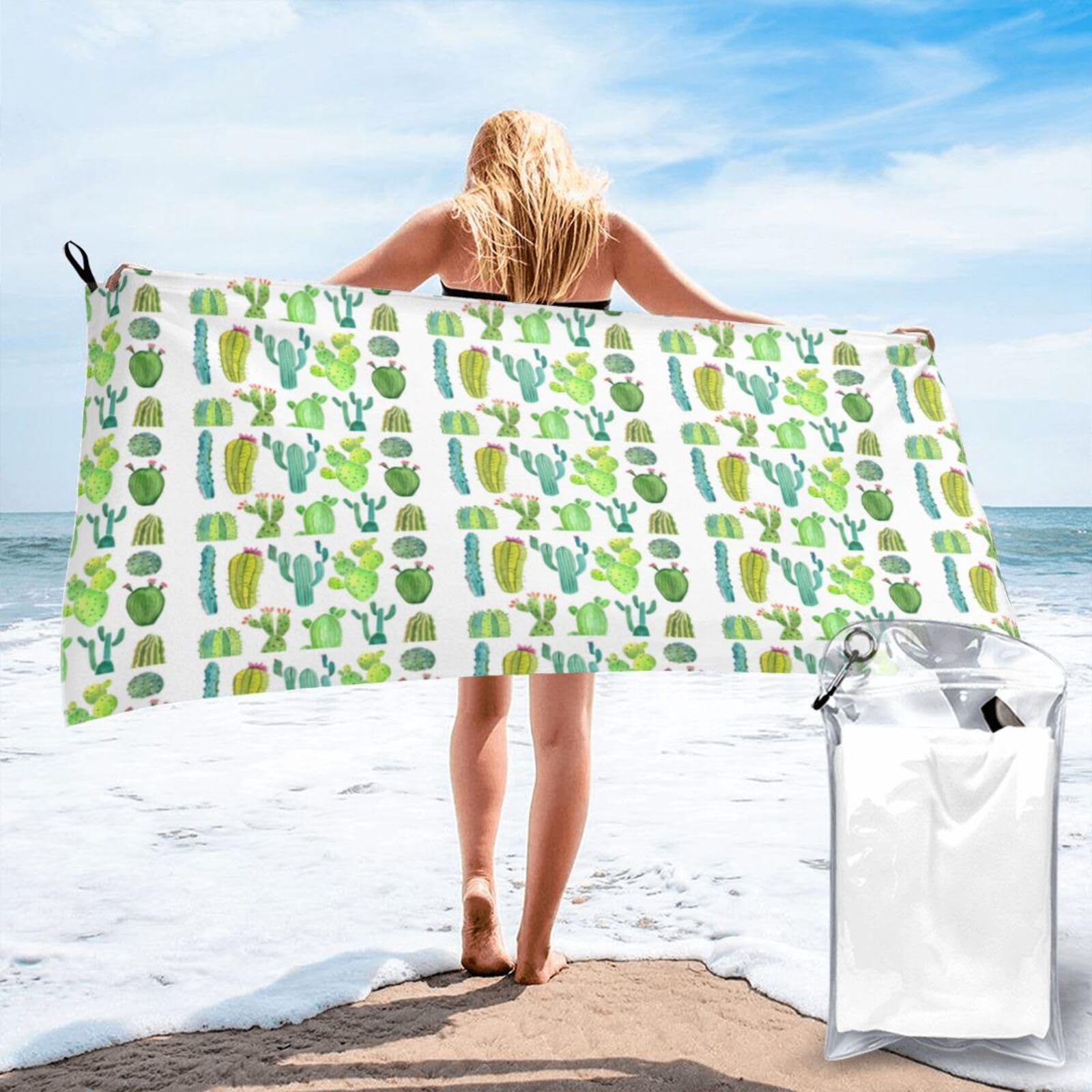 JIUTY Cactus... Print Fast Dry Beach Towel Portable For Swimming Travel Gym Hiking Gift