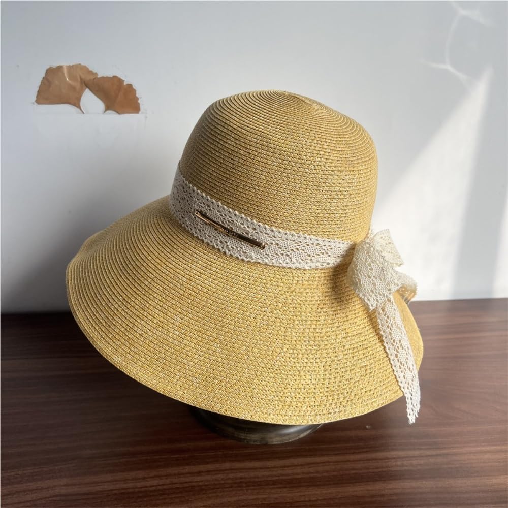 Contrast Trim Straw Bucket Hat, Comfortable Sun Cap for Women -Beach Vacation Must-Have