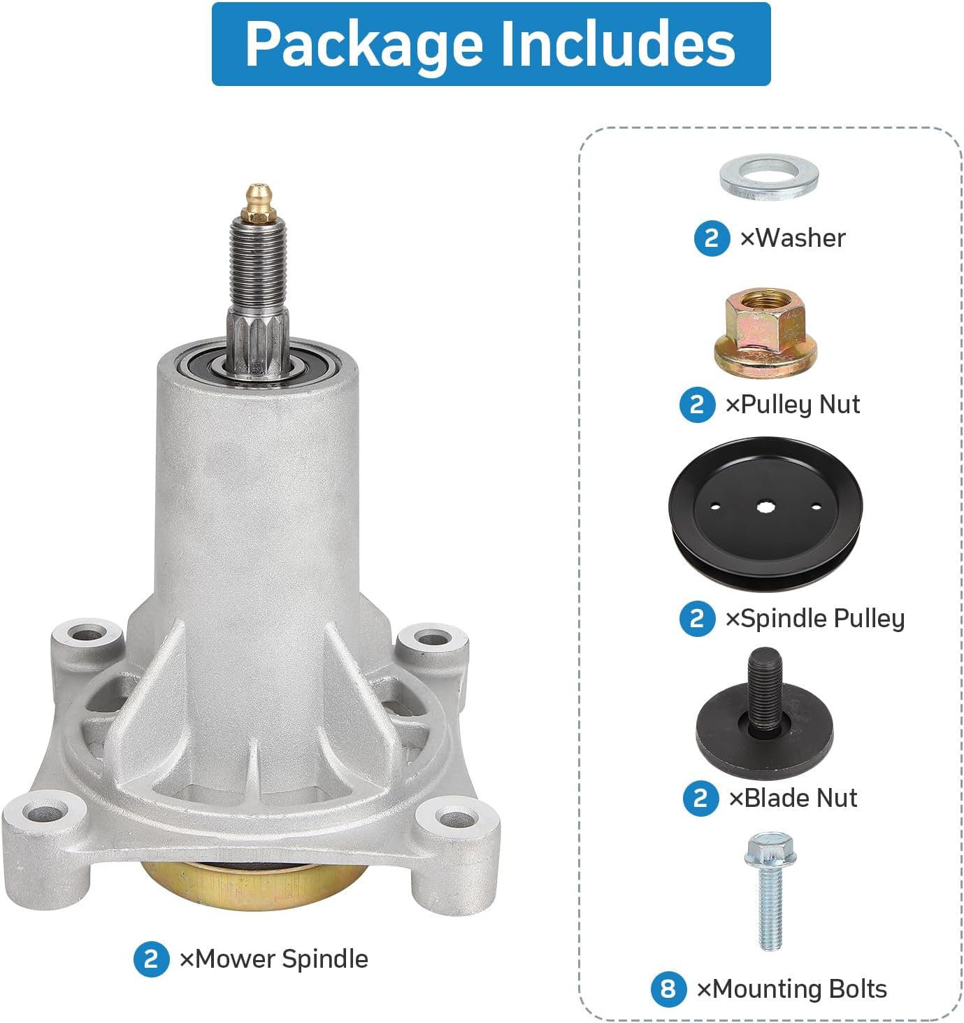 Lawn Mower Spindle with Pulley Fits for 532187292 532192870 532187281 21546238 21546299 197473 532195945 21546446 Compatible with Husqvarna YTH22V46 Ariens Poulan Jonsered Mandrel Assembly, 2 Pack