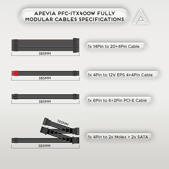 Fuente de Poder Apevia ITX-PFC400W 400W Mini ITX/Flex ATX Modular miniatura 4