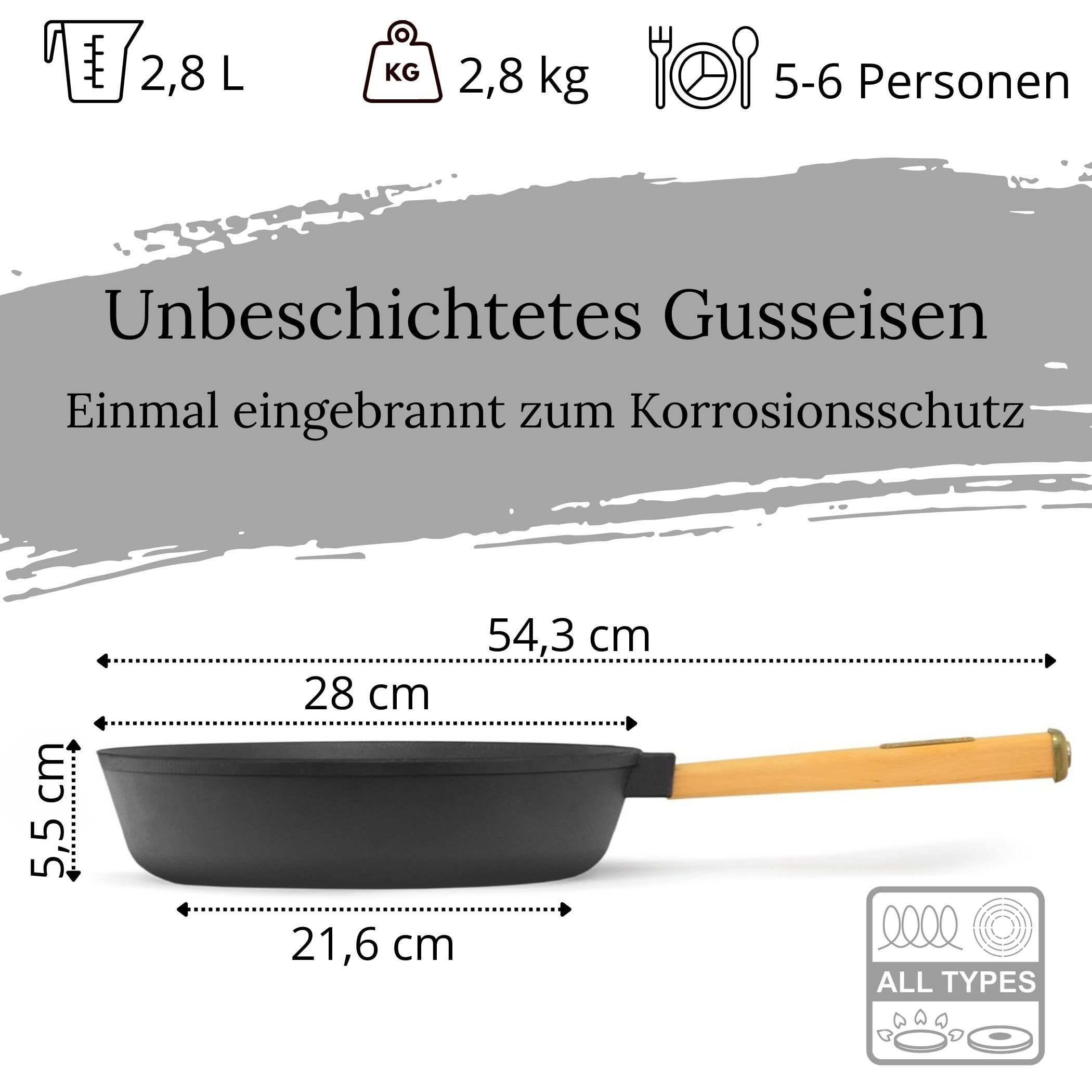 8L Touristenkessel Deckel Ø28 cm Pfanne Gusseisen Gusseisenpfanne Schwenktopf Kessel - Campingtopf Küchenhelfer Bambus Set