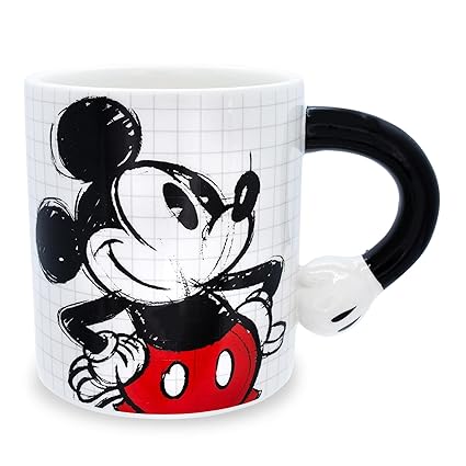 Silver Buffalo Mickey Hand on Hips Shaped Handle Ceramic Mug, 20 Ounces