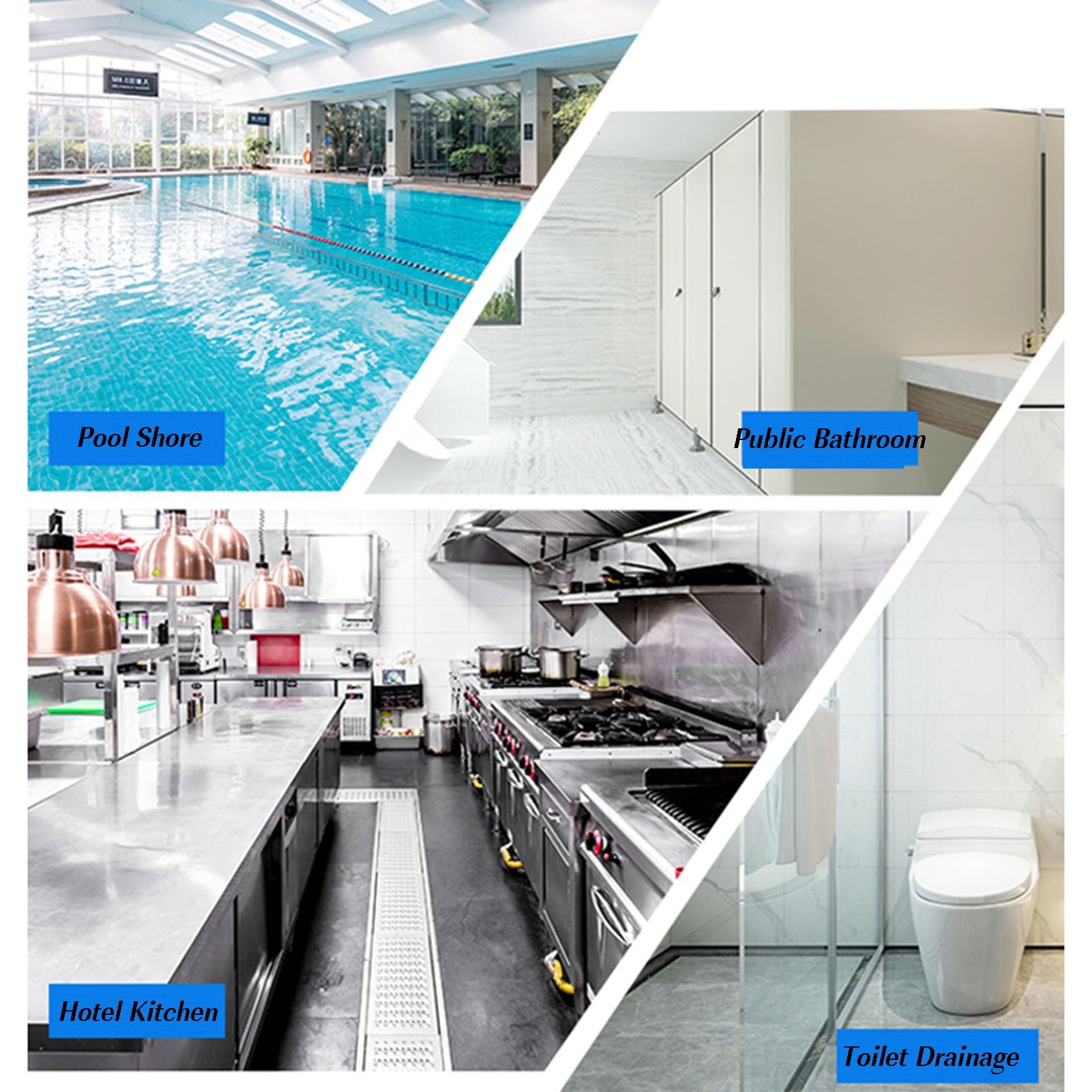 Griglie per piscine, griglia di scarico antiscivolo per piscine, confezione da 2, copertura di scarico a canale 30x100 cm per vialetti, patii, bordi piscina e aree commerciali, soluzione di grigl