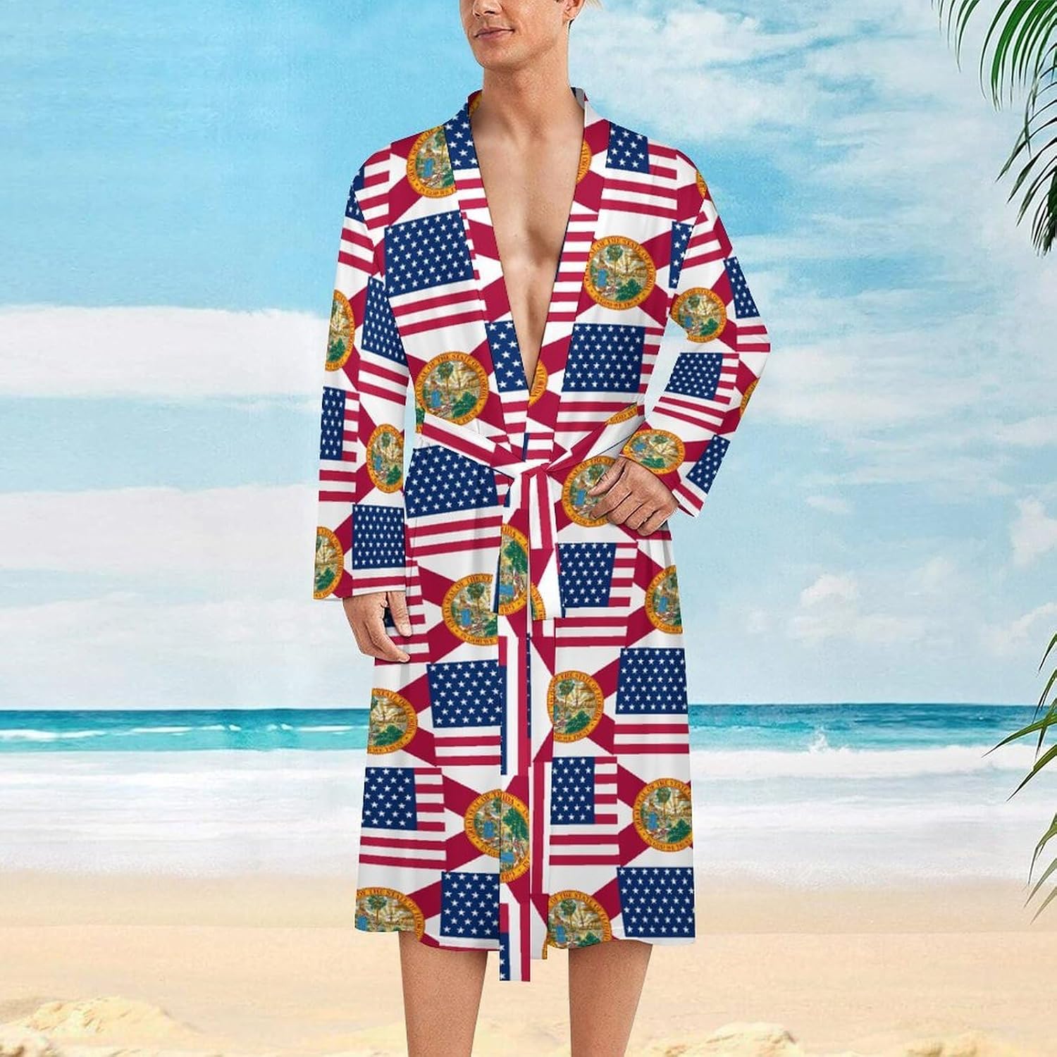 Flag of Usa And Flag of Florida Mens Robe Long Bathrobe for Women Bath Robes Lightweight Soft Printed Sleepwear