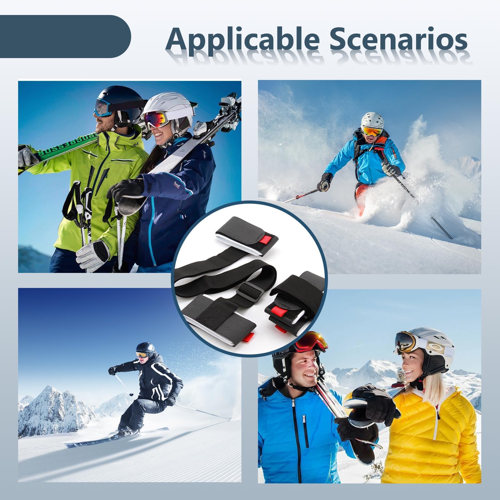 Bandoulière de Ski 2 Pièces, Porte-Épaules Réglable avec Boucle à Ruban Adhésif Rembourré, Noir Matériau Durable