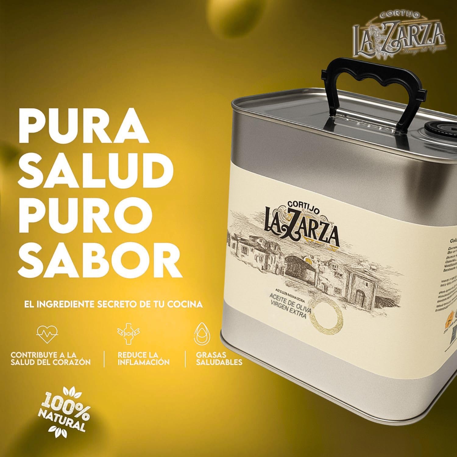 Cortijo la Zarza | Aceite De Oliva Virgen Extra | Variedad Picual | Lata 2,5 Litros | Cosecha Temprana | AOVE Sabor Frutado con Notas de Hierba Manzana y Tomate | 100% Natural | Jaén