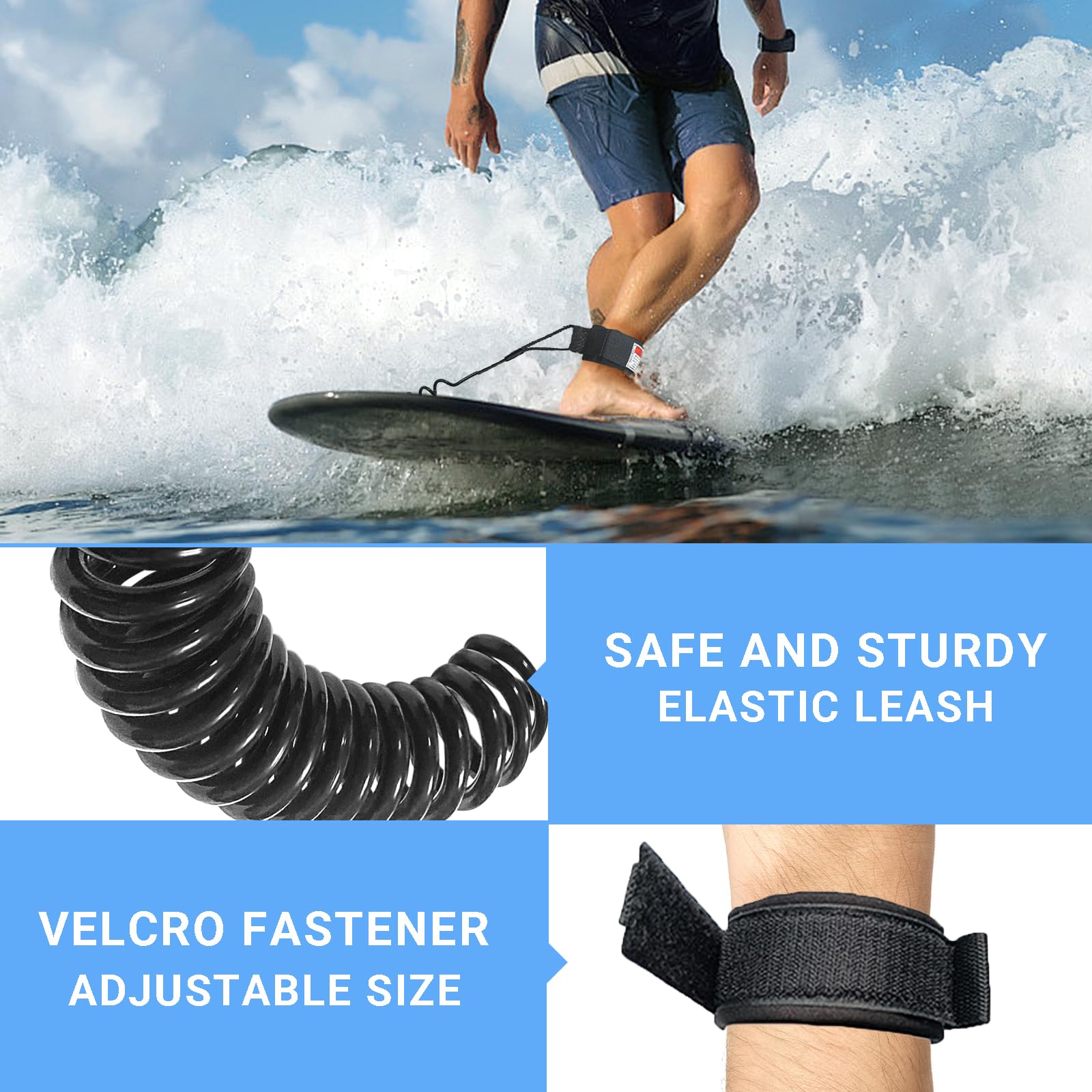 L&W Luck Guinzaglio da Surf, Leash SUP, 5mm Surf Materiale Tup Regolabile e Comodo per Tavola da Surf Paddle Board Kayak Longboard