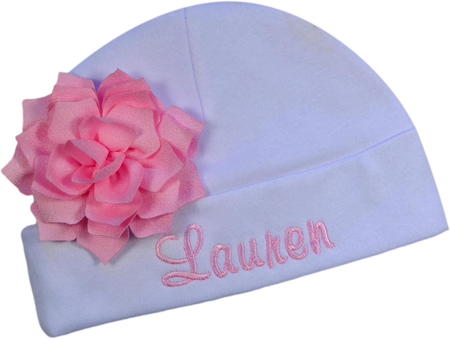Personalized Embroidered Baby Girl Hat with Lotus Flower and Your Custom Name