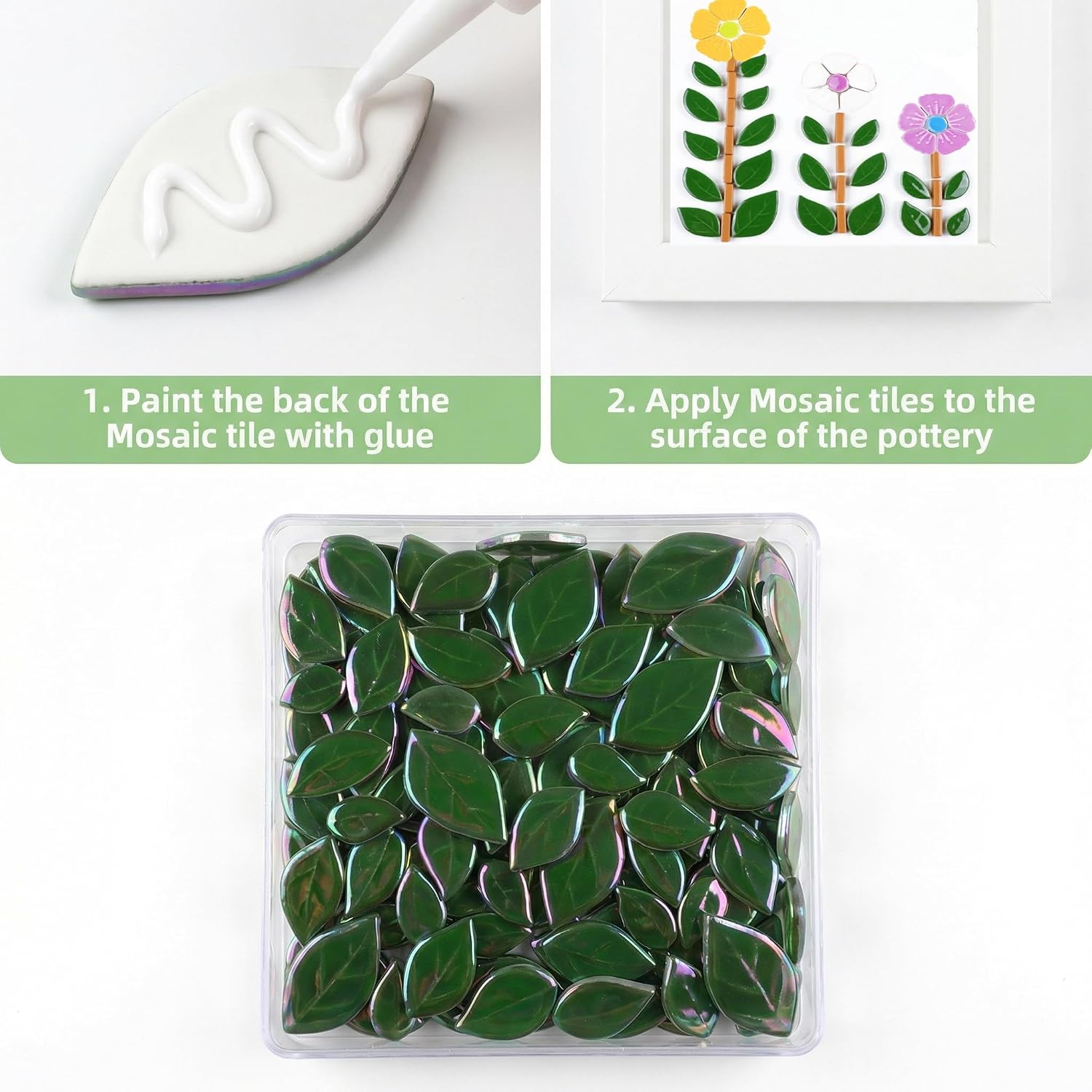200g/7oz Illusion Colorful Leaves Ceramic Mosaic Tiles, DIY Creative Leaf Mosaic Tiles, DIY Handmade Plate vase Cup, Mosaic Crafting Supplies-Green
