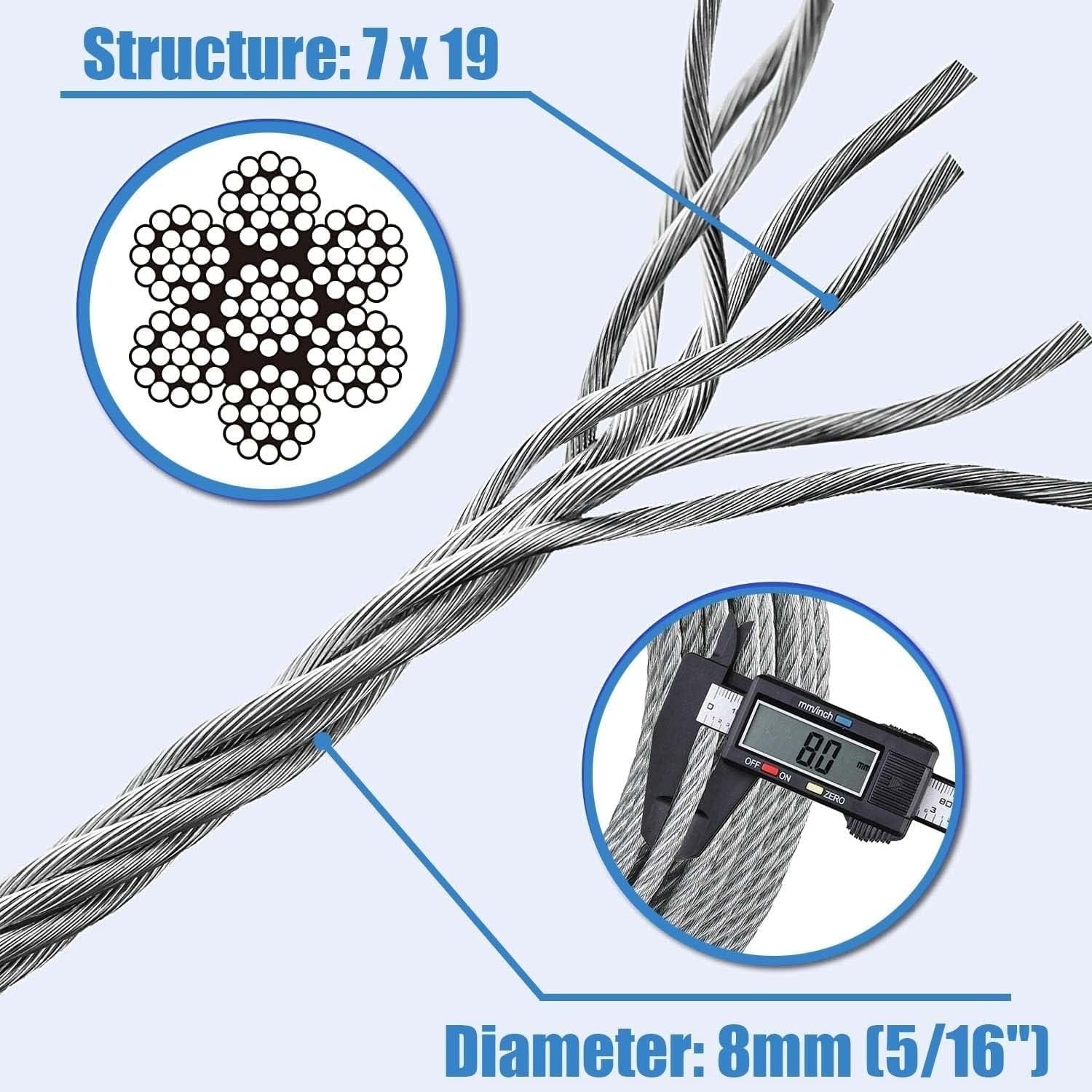Produktbild von AHANDMAKER 328ft 304 Edelstahl-Kabeldraht – 2mm, 7x7, Nylonbeschichtet – Für Geländer, Wäscheleinen & Lichterketten