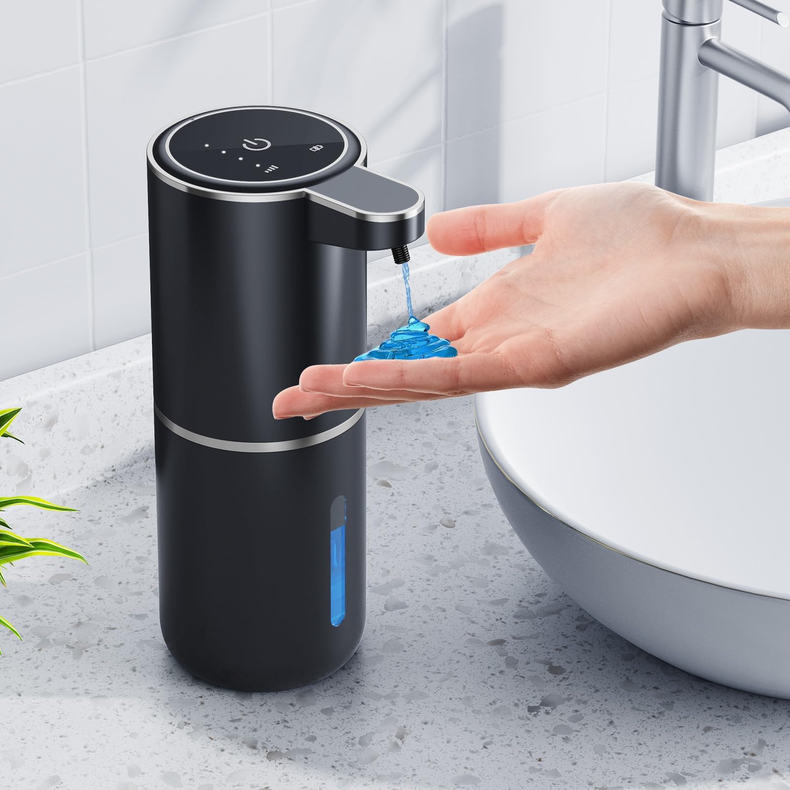 Amyzavls Automatic Soap Dispenser, 380 ml, Electric Wall Mounting, Non-Contact Automatic Soap Dispenser, USB Rechargeable with Infrared Motion Sensor for Bathroom, Kitchen, Office, Black