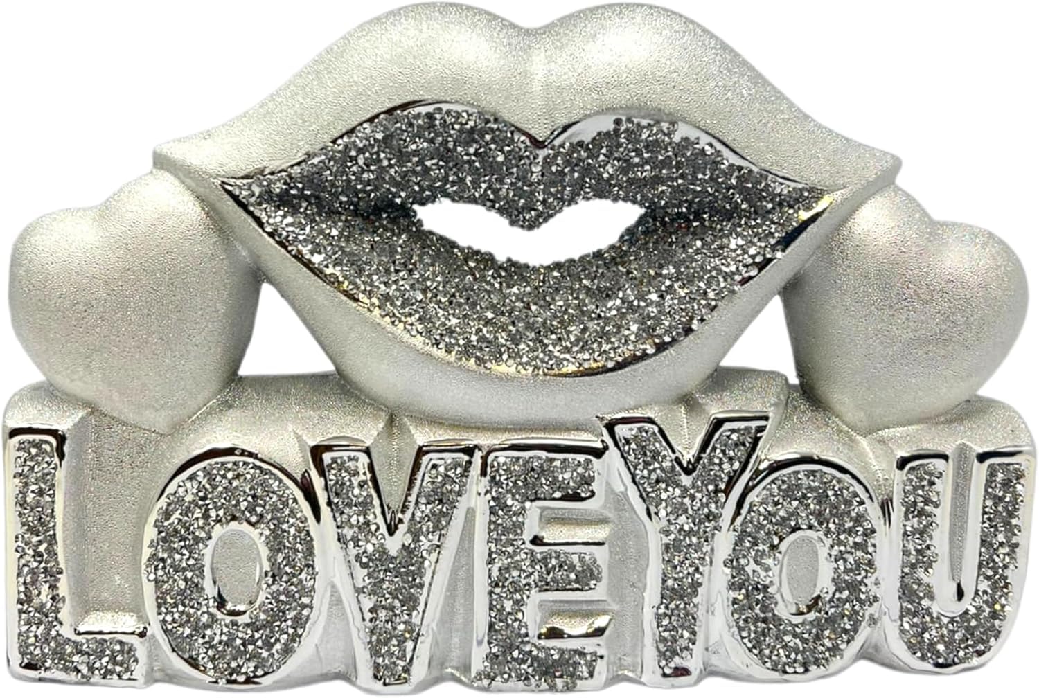 Segoy Silver Heart Hands 'Love You' Sign Crushed Diamond Bling Ornament Ceramic 20Cm
