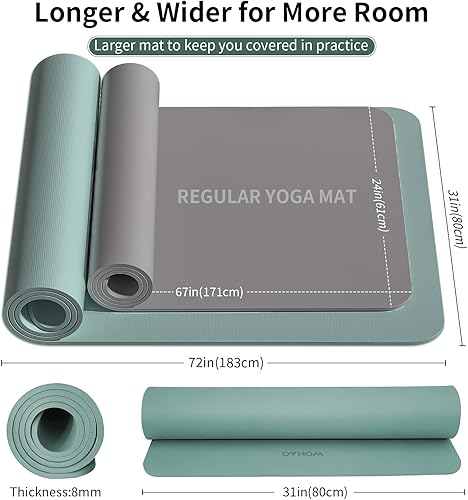 Miniatura 5 de Extra Wide & Thick 8mm Yoga Mat, 72"x31.5" Large Non Slip Exercise Mat, Premium POE Material for Superior Cushioning & Stability, with Strap for