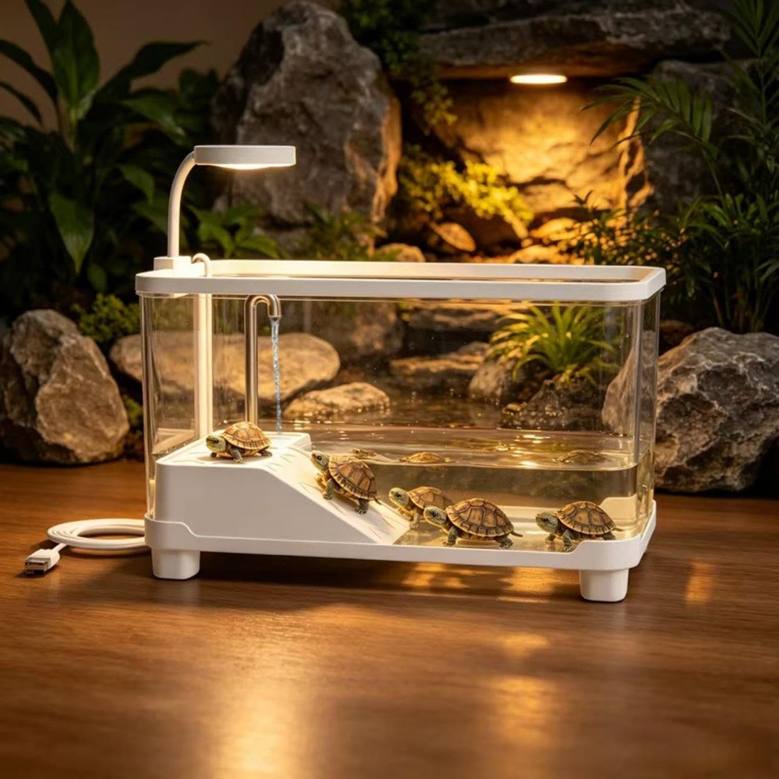 Turtles Tank - Clear Turtles akwarium terrarium Box with Basking Stage
