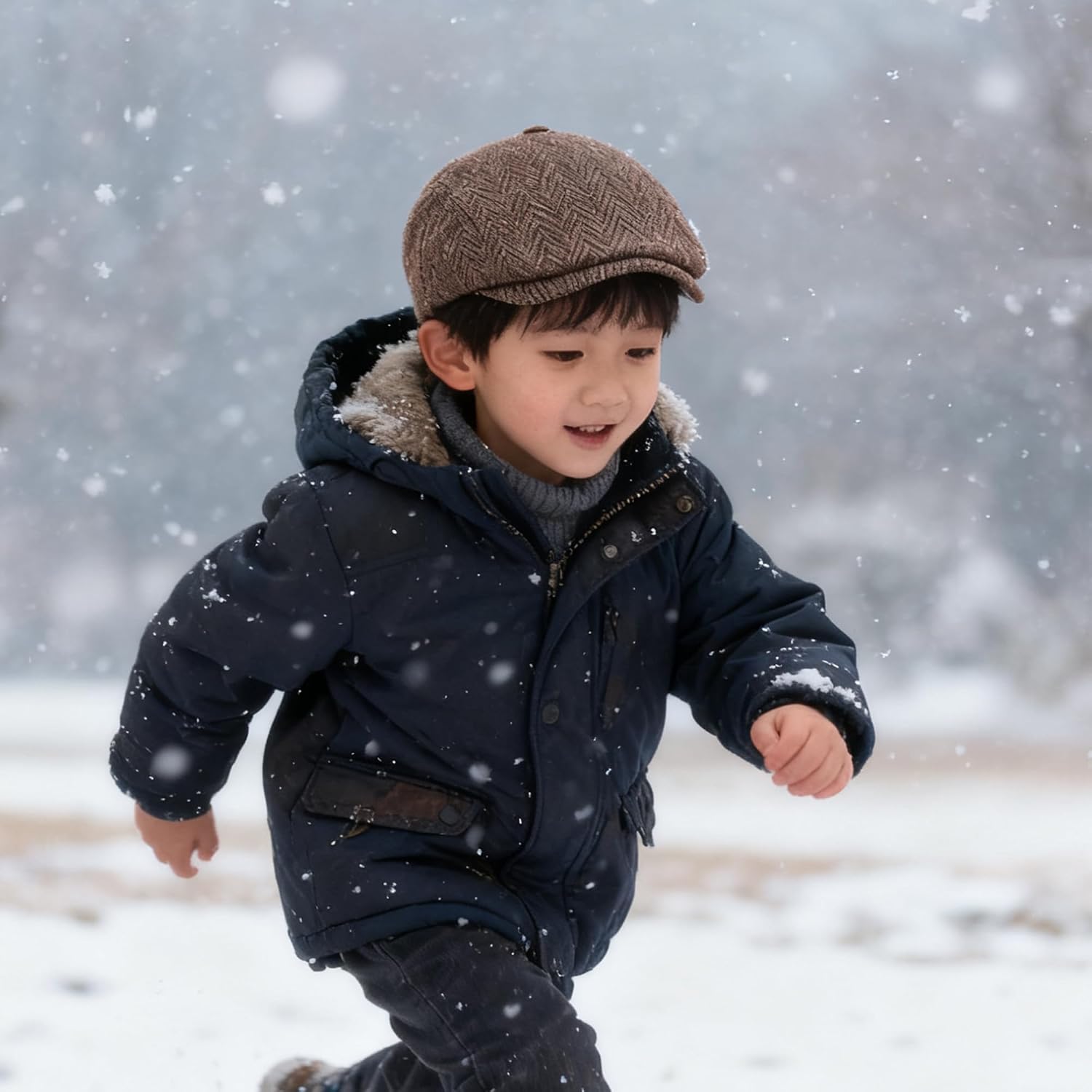 Boy-Kids Vintage Newsboy-Caps Tweed-Herringbone Pageboy-Beret-Caps 20s Flat-Gatsby Cabbie-Hat 4-9Y