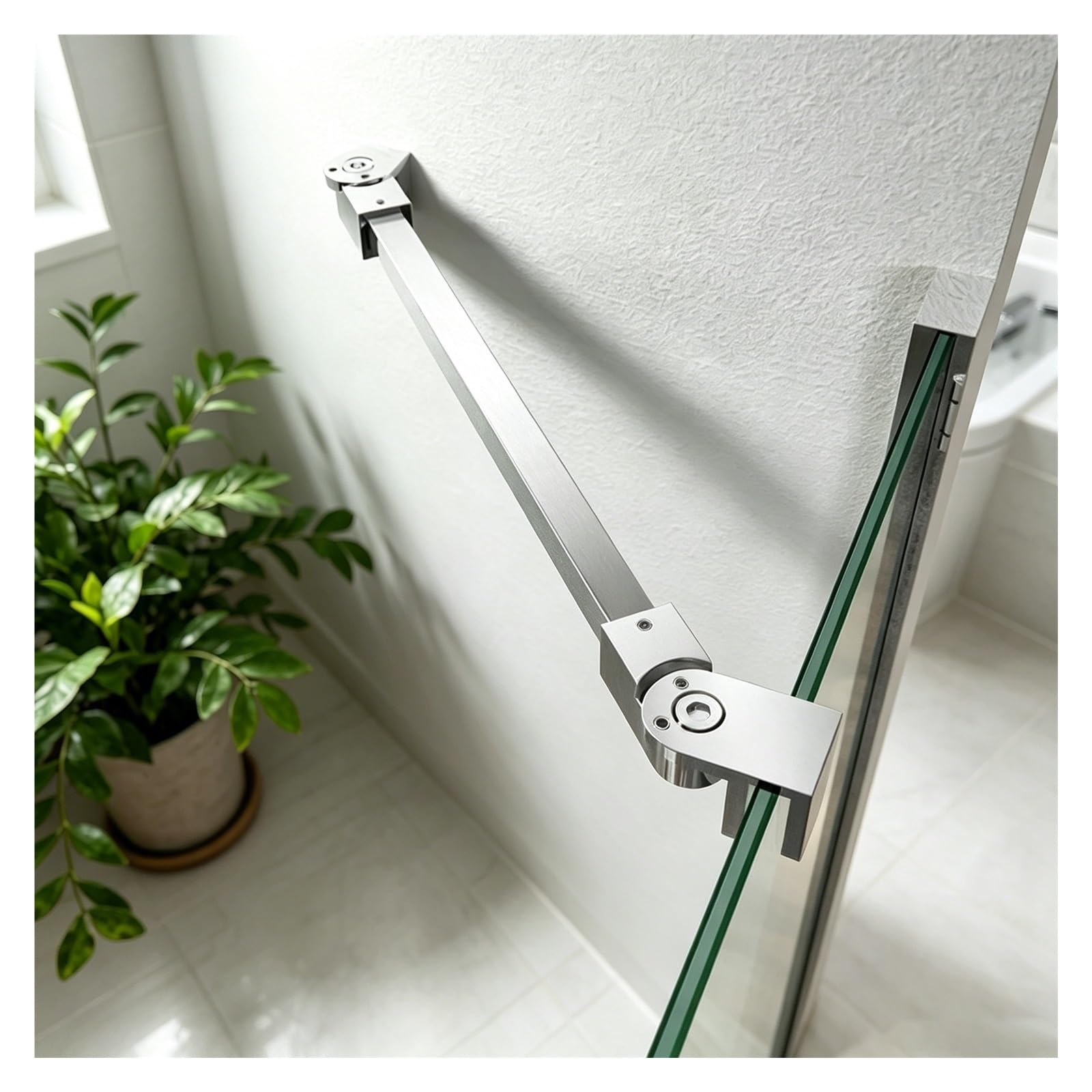 Haixhx One Color Shower Glass Support Bar, Stainless Steel Wall To Glass Stabilizer Bracket For Frameless Screens, Multi-Angle Adjustable Shower Screen Brace(59In (L 150Cm))