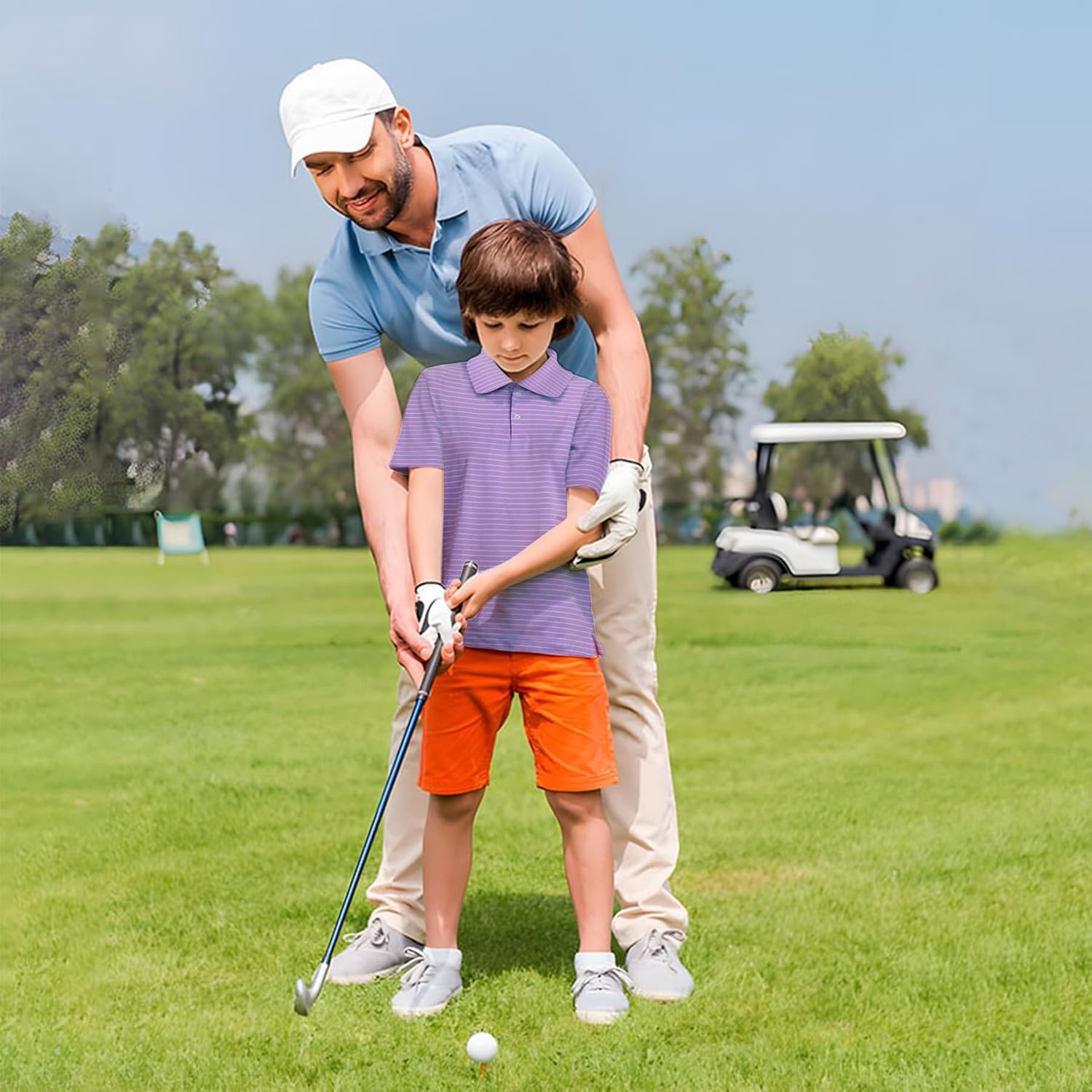 M MAELREG Boys' Polo Shirt Striped Short Sleeve Moisture Wicking Performance Stretch Active Casual Collared Kids Golf Shirt - Image 3