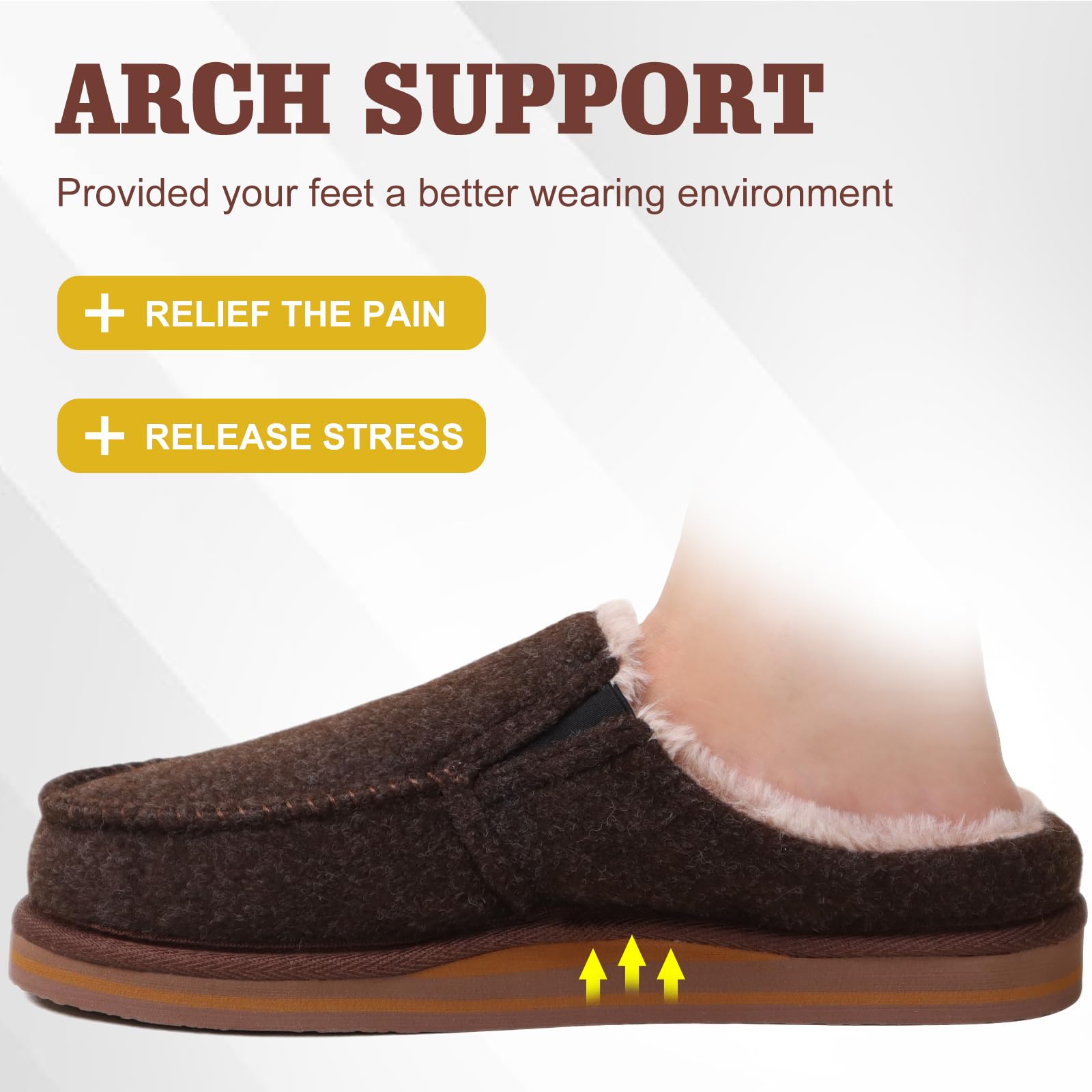 ONCAI Pantofole da Uomo in Comfort Pelo Cotone Strisce Ciabatte da Casa in Lana con Memory Foam Supporto Arco Suola in Gomma Taglia 40-50